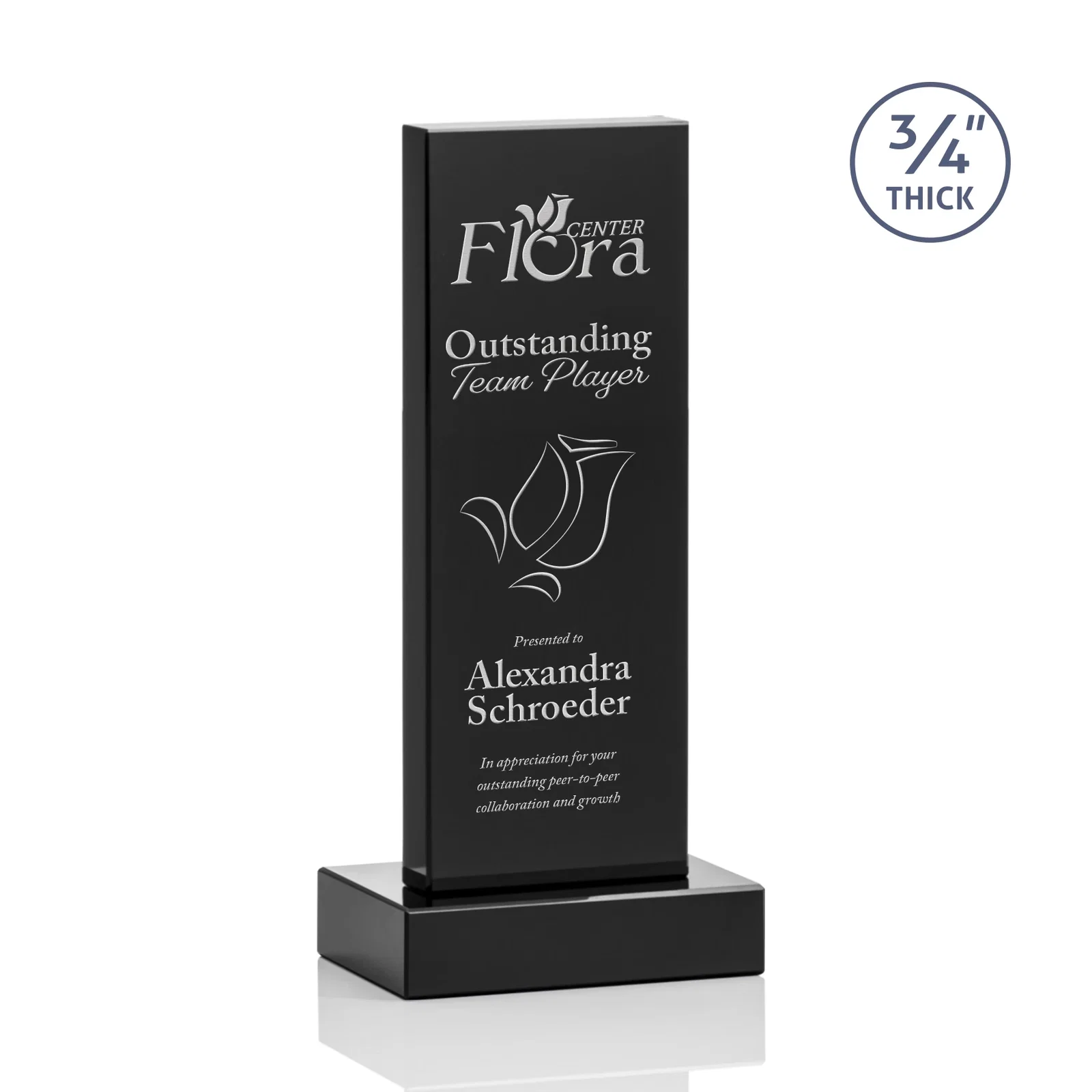 Personalized Clear Optical Crystal Tower Award on Thick Matching Base for dealer and partner awards