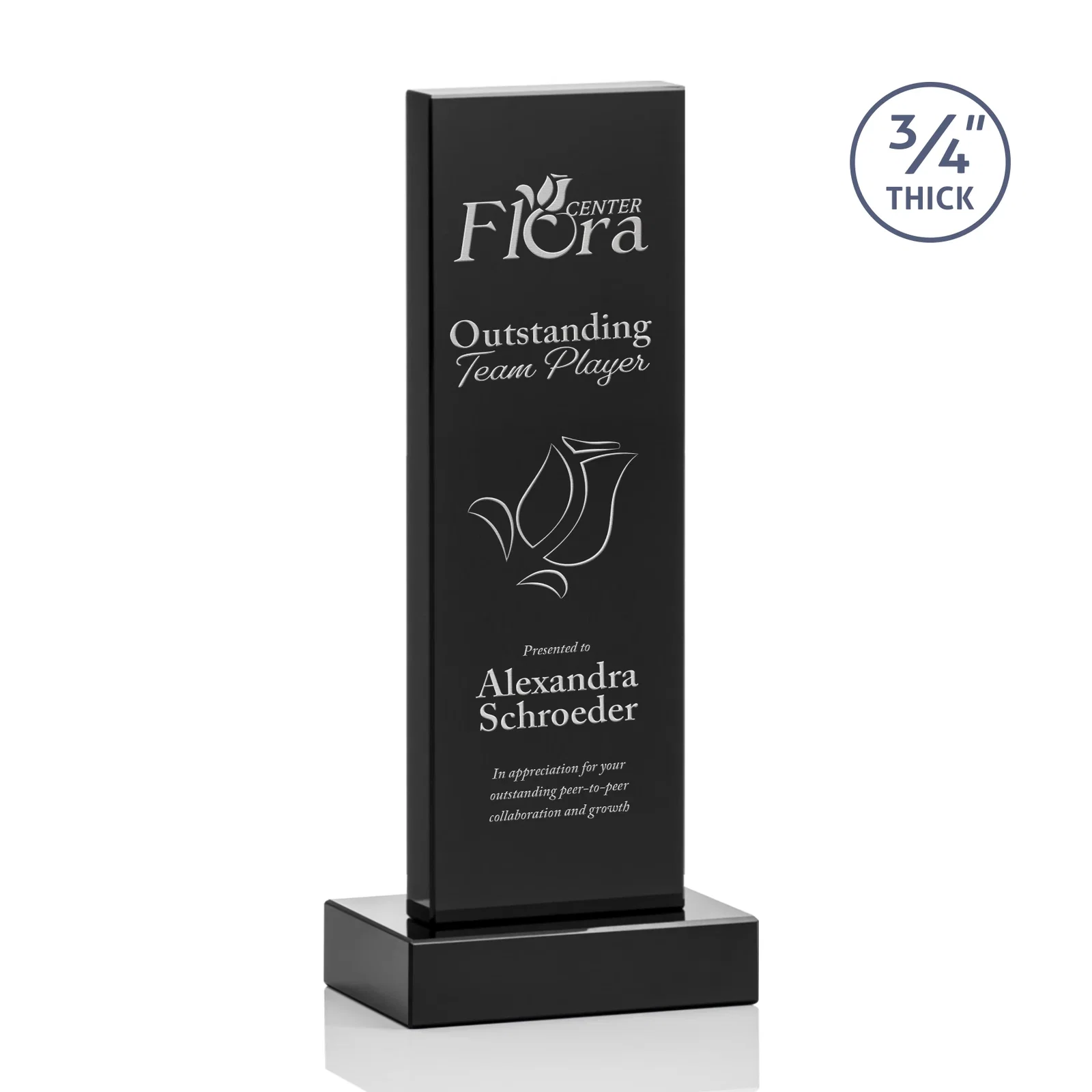 Personalized Clear Optical Crystal Tower Award on Thick Matching Base for company anniversary events