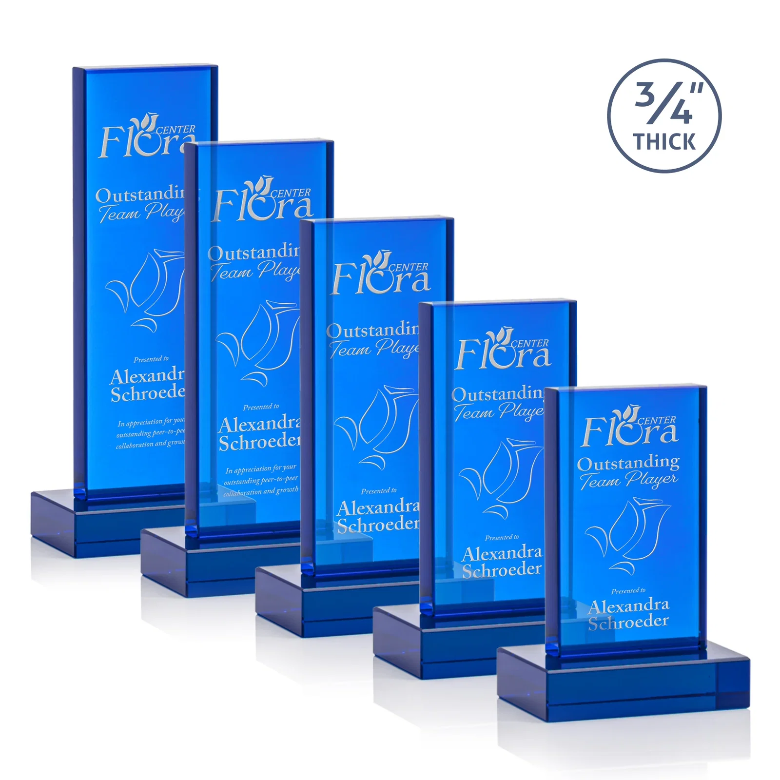 Promotional Clear Optical Crystal Tower Award on Thick Matching Base for employee recognition