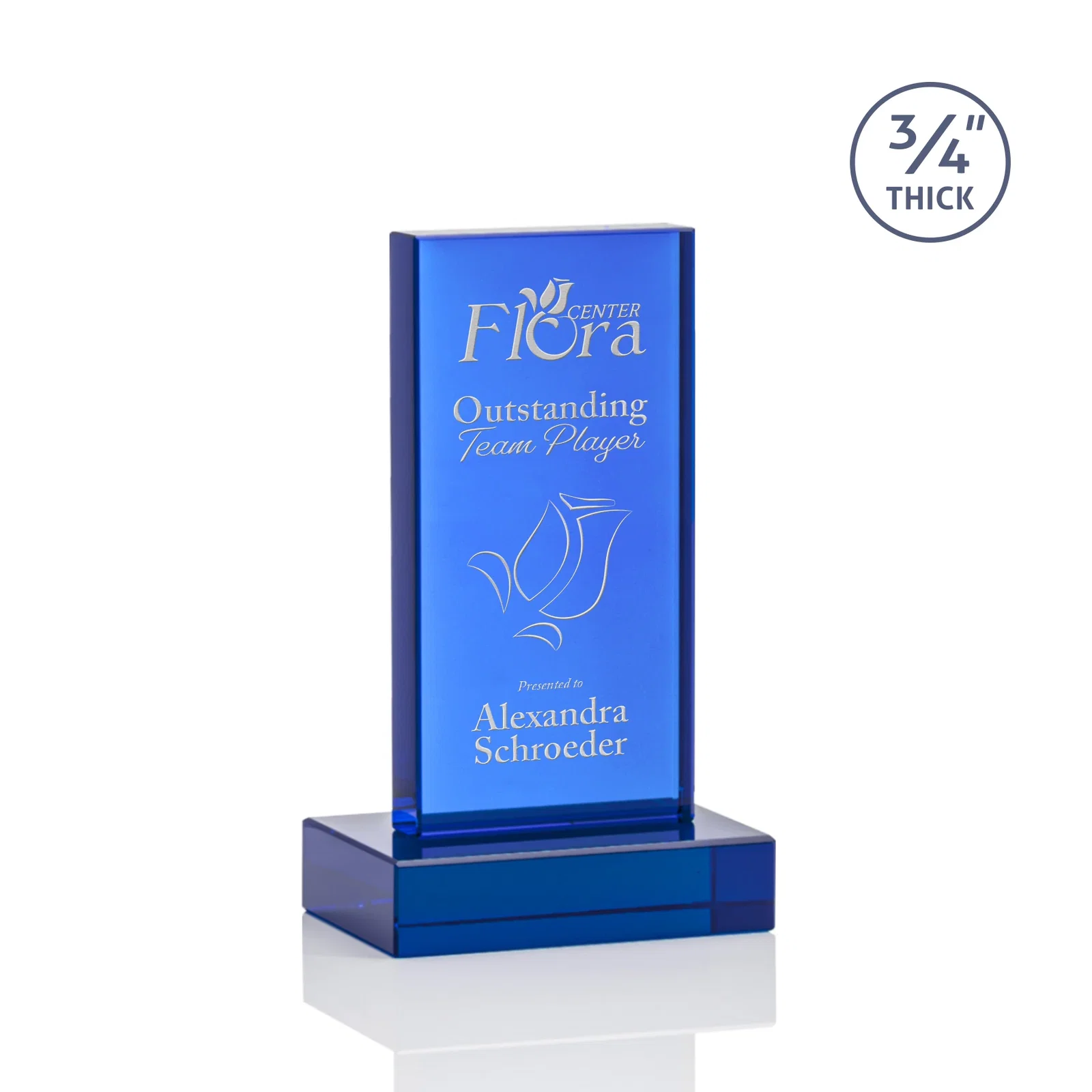 Promotional Clear Optical Crystal Tower Award on Thick Matching Base for service anniversary gifts
