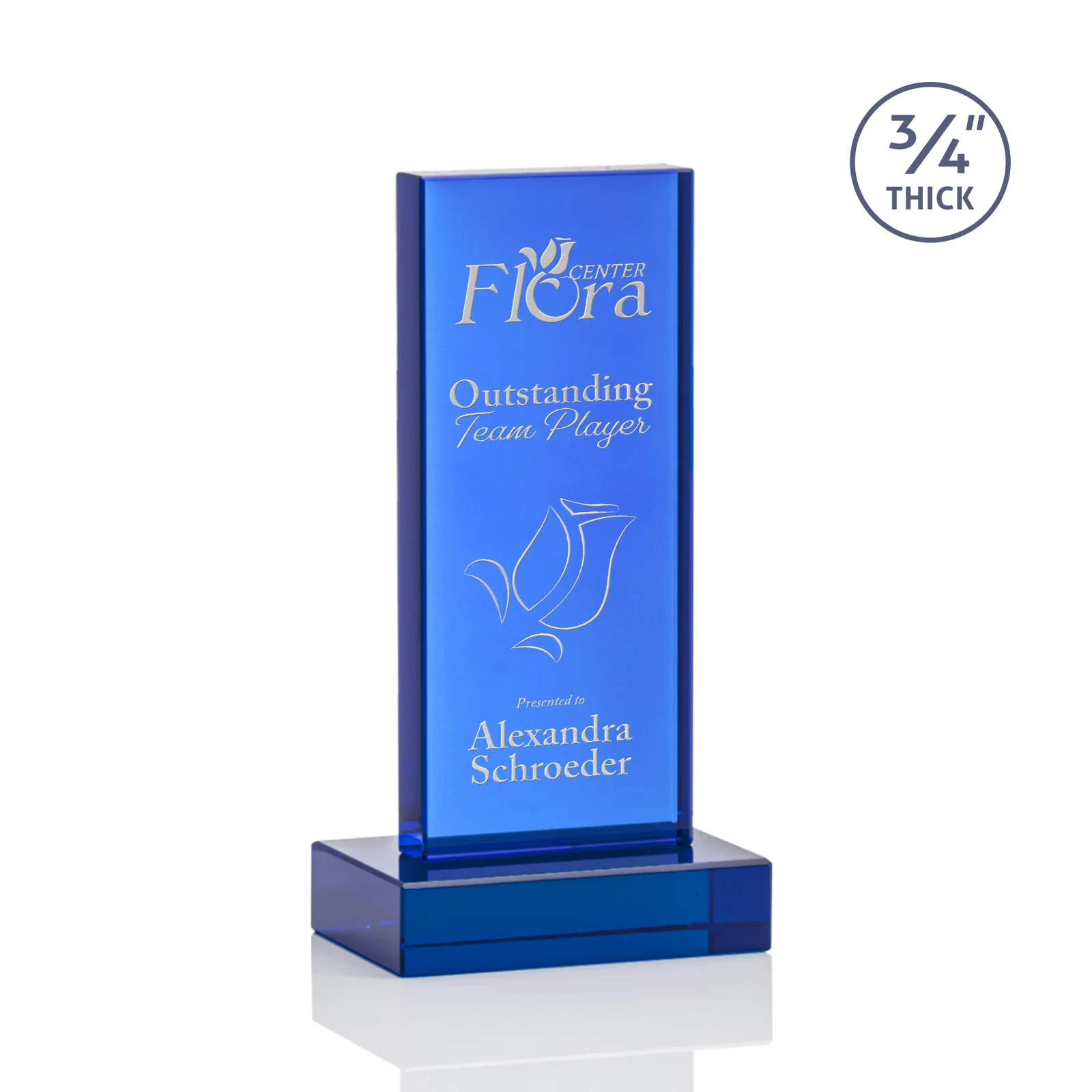 Promotional Clear Optical Crystal Tower Award on Thick Matching Base for sales achievement awards