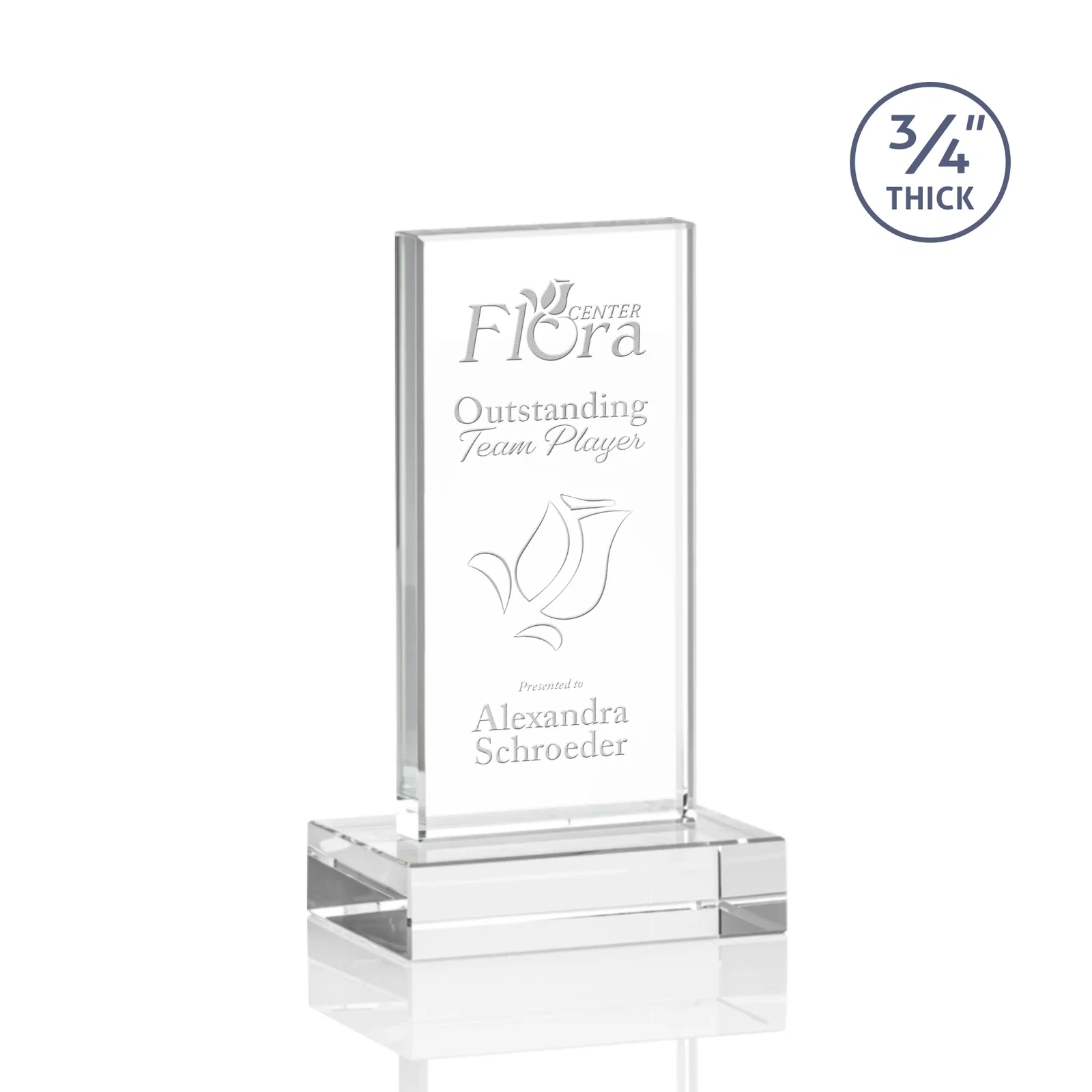Custom Clear Optical Crystal Tower Award on Thick Matching Base for service anniversary gifts