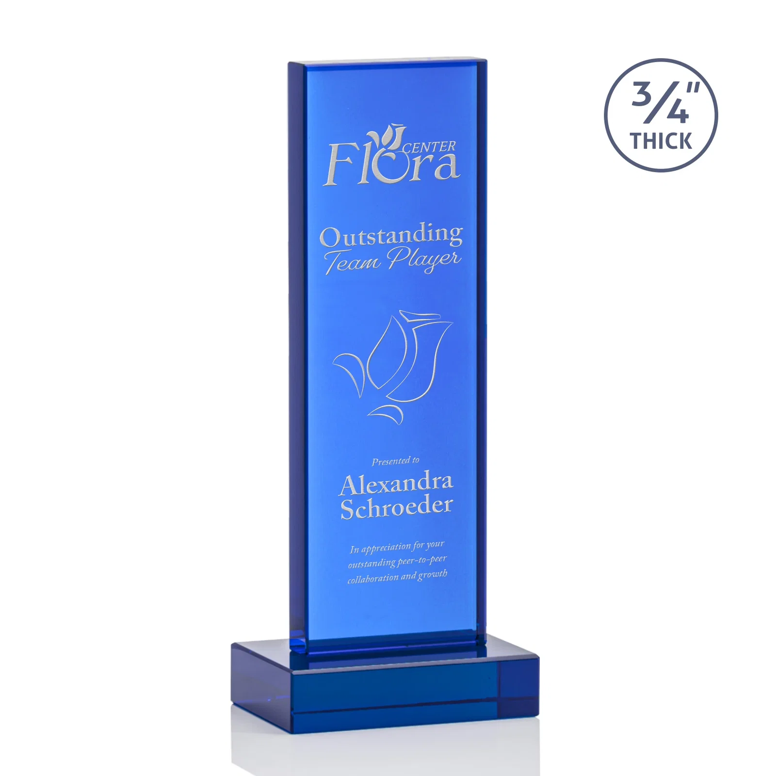 Promotional Clear Optical Crystal Tower Award on Thick Matching Base for team milestone celebrations