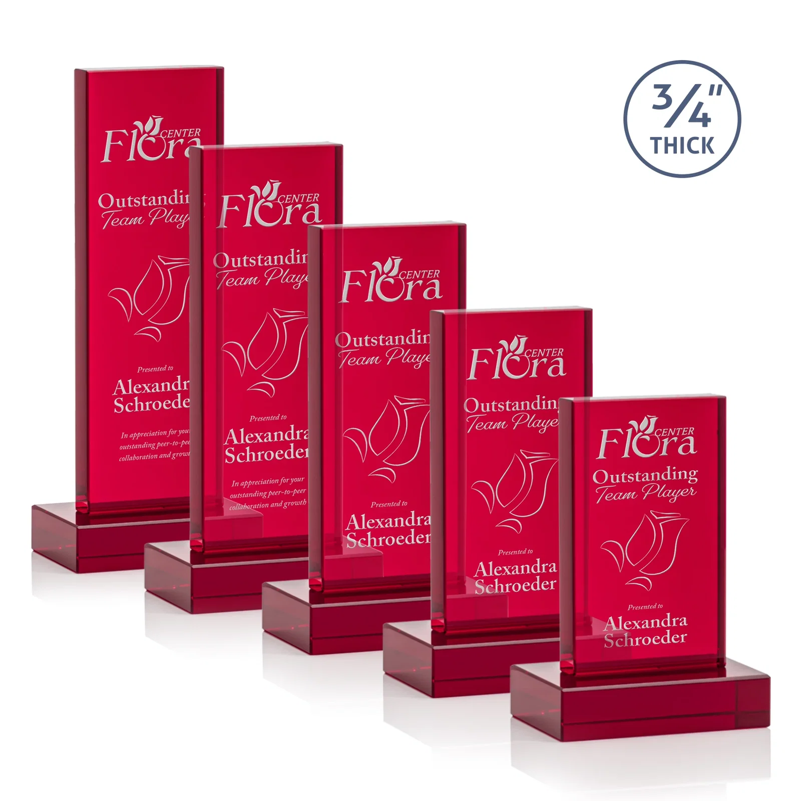 Promotional Clear Optical Crystal Tower Award on Thick Matching Base for donor appreciation