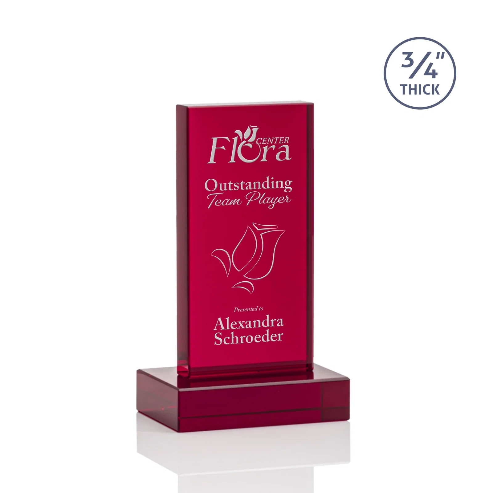 Promotional Clear Optical Crystal Tower Award on Thick Matching Base for safety achievement programs