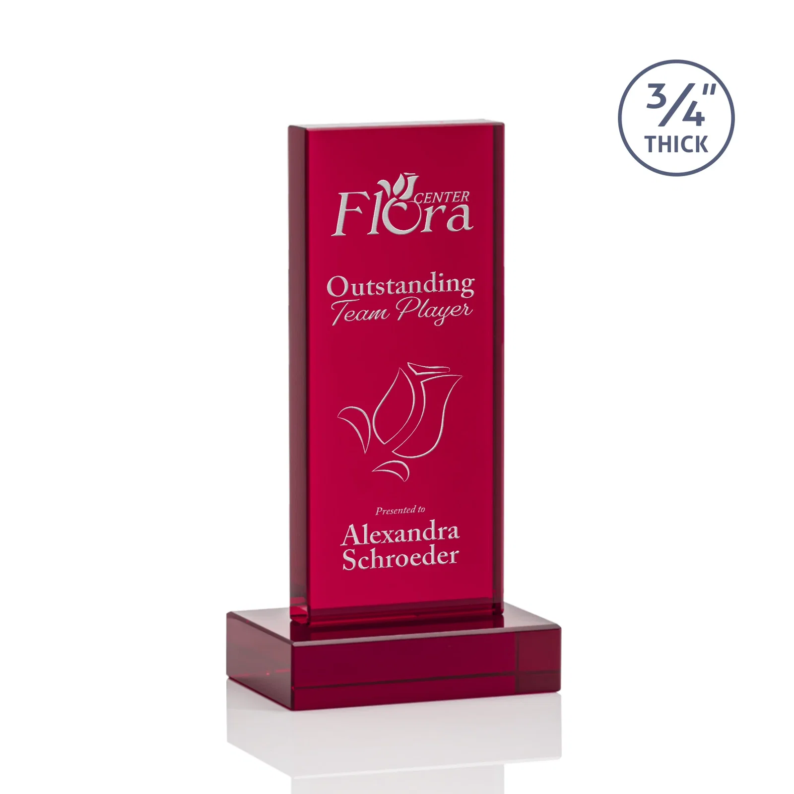 Promotional Clear Optical Crystal Tower Award on Thick Matching Base for volunteer appreciation