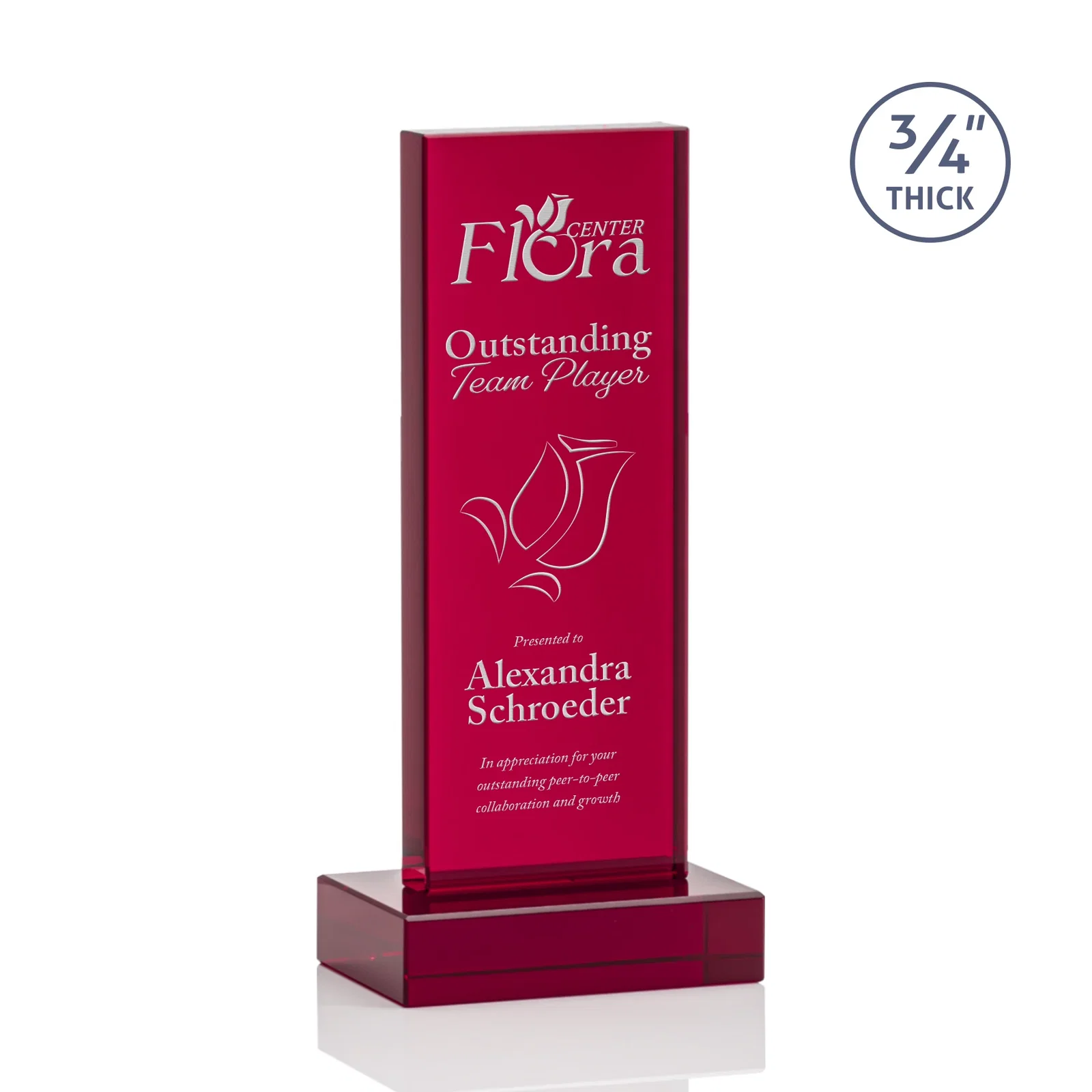 Promotional Clear Optical Crystal Tower Award on Thick Matching Base for dealer and partner awards