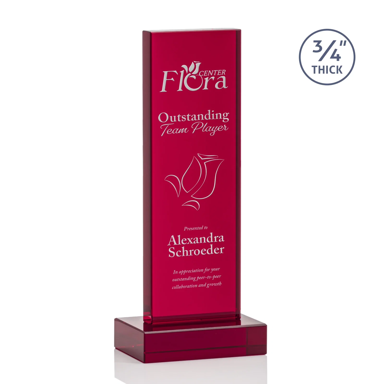 Promotional Clear Optical Crystal Tower Award on Thick Matching Base for company anniversary events