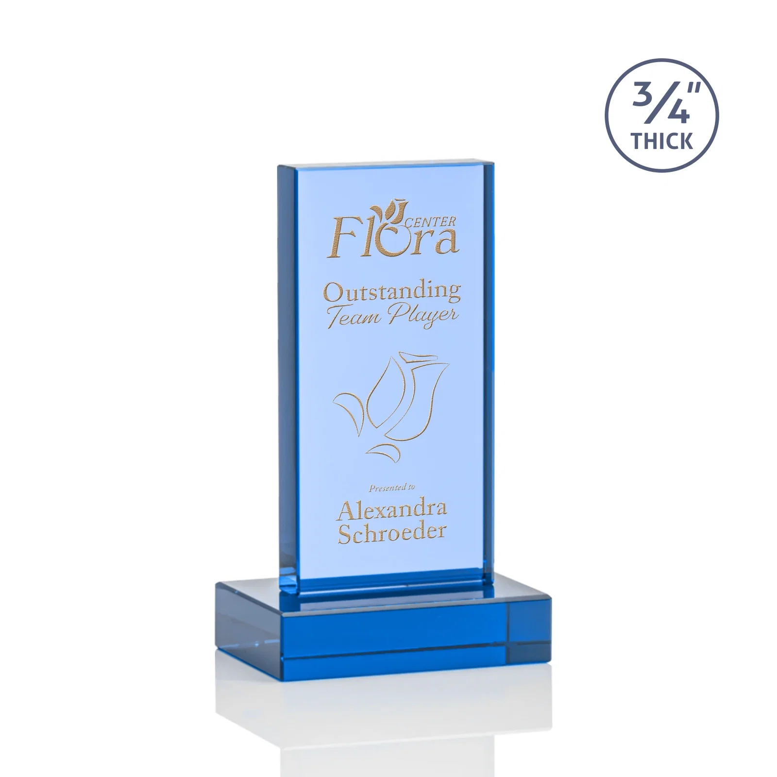 Branded Clear Optical Crystal Tower Award on Thick Matching Base for service anniversary gifts