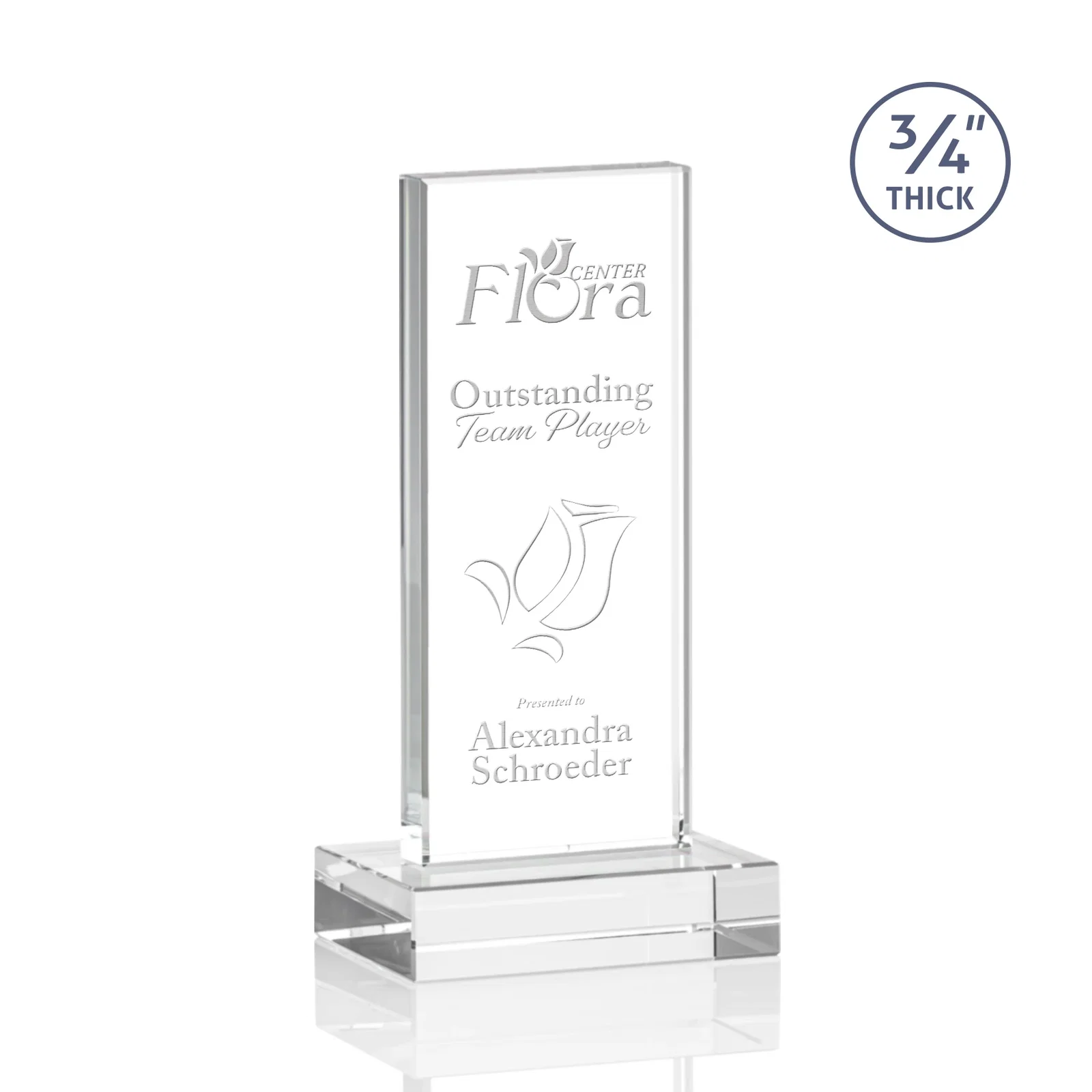 Custom Clear Optical Crystal Tower Award on Thick Matching Base for sales achievement awards
