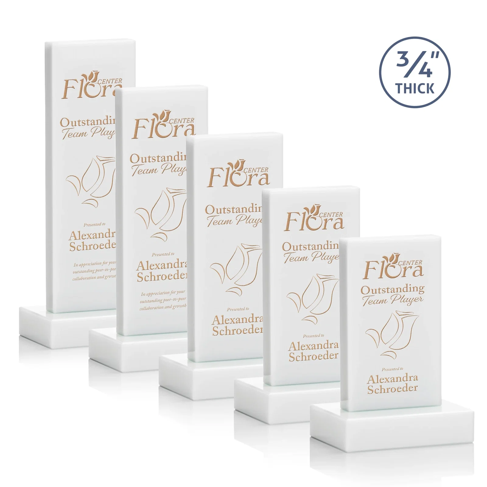 Branded Clear Optical Crystal Tower Award on Thick Matching Base for donor appreciation