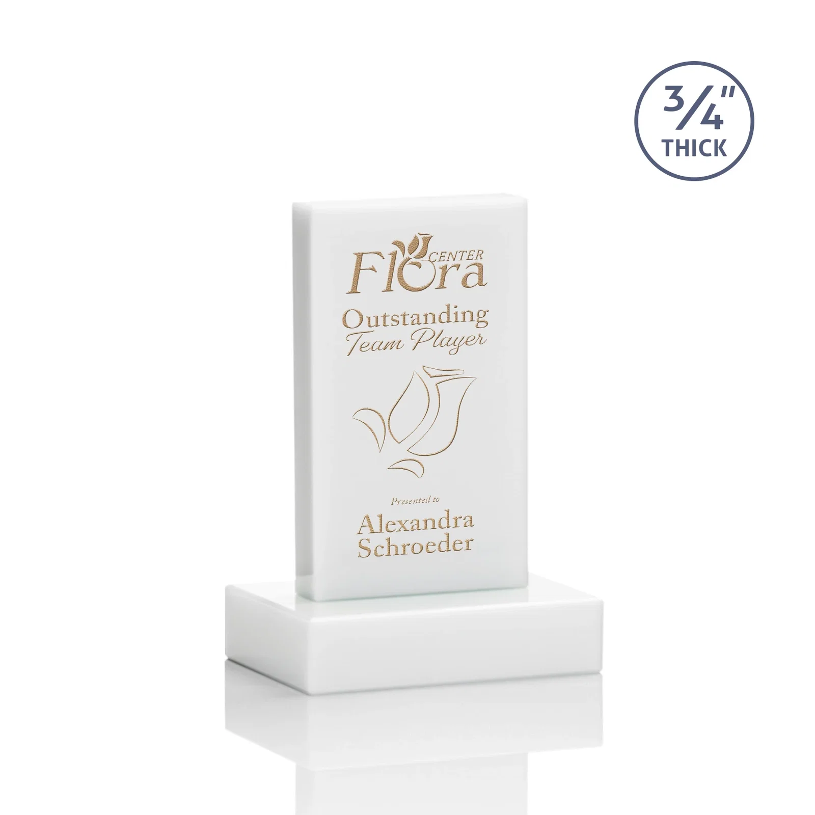 Branded Clear Optical Crystal Tower Award on Thick Matching Base for graduation ceremonies