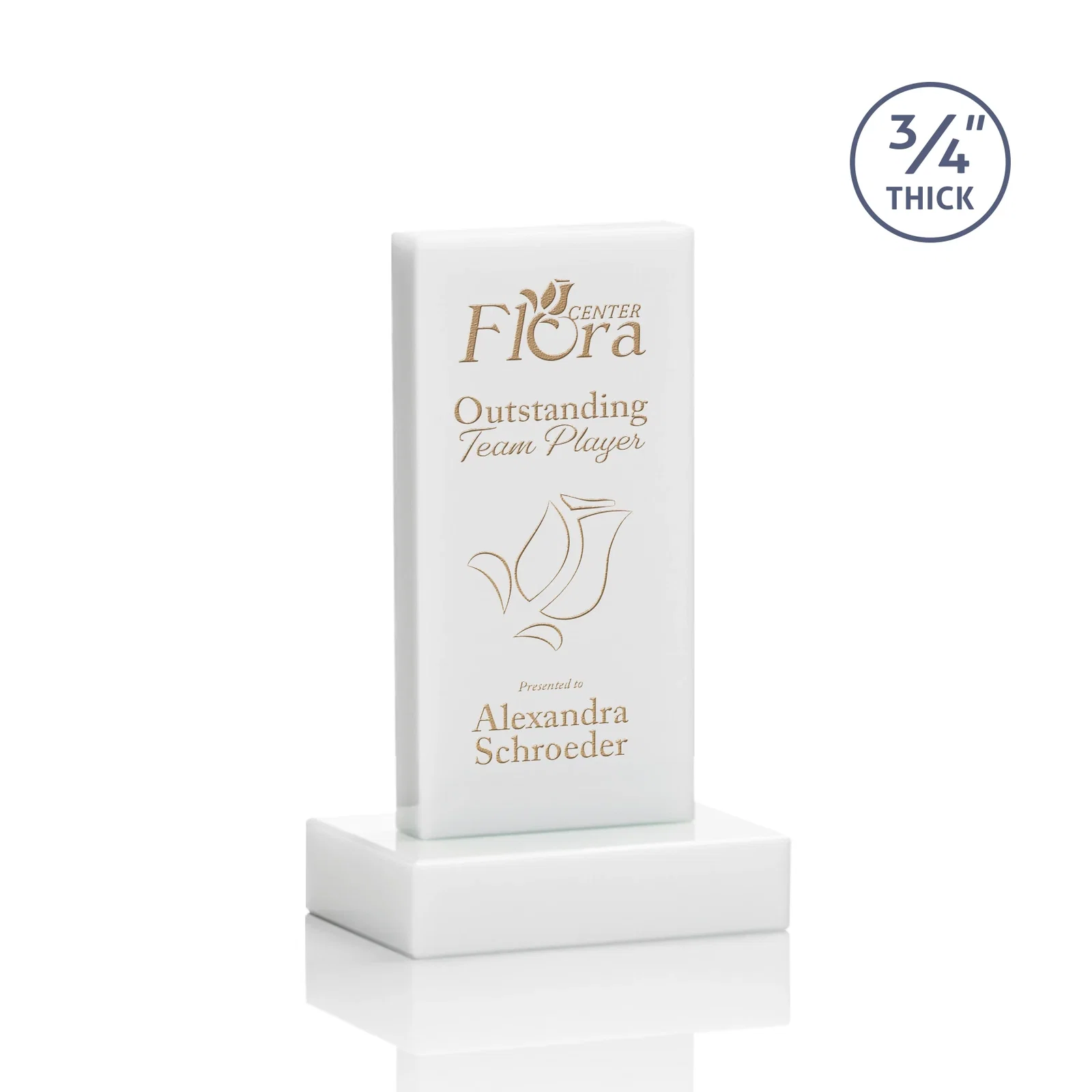 Branded Clear Optical Crystal Tower Award on Thick Matching Base for safety achievement programs