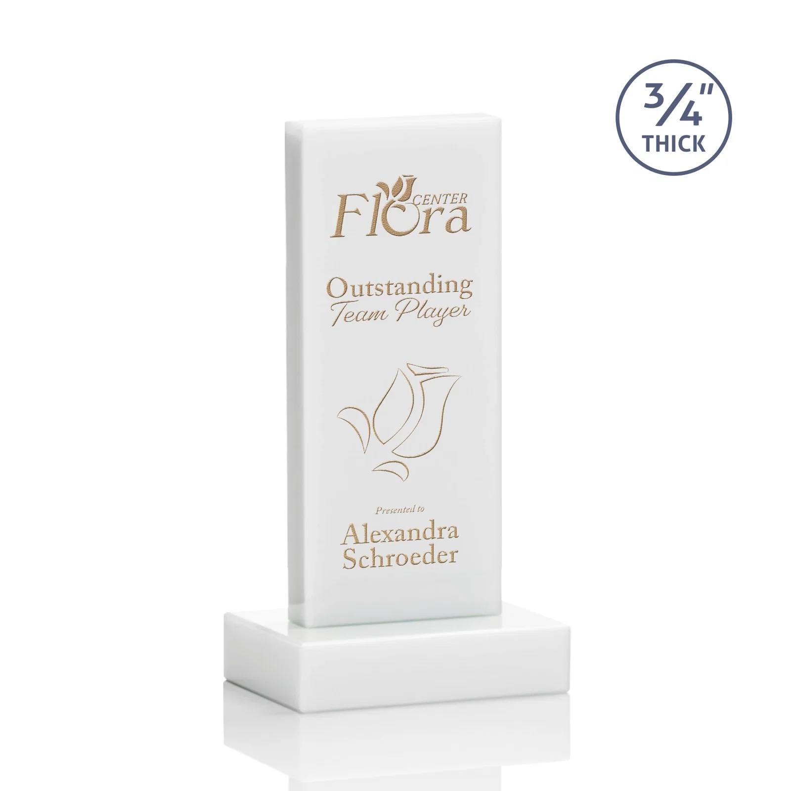 Branded Clear Optical Crystal Tower Award on Thick Matching Base for volunteer appreciation