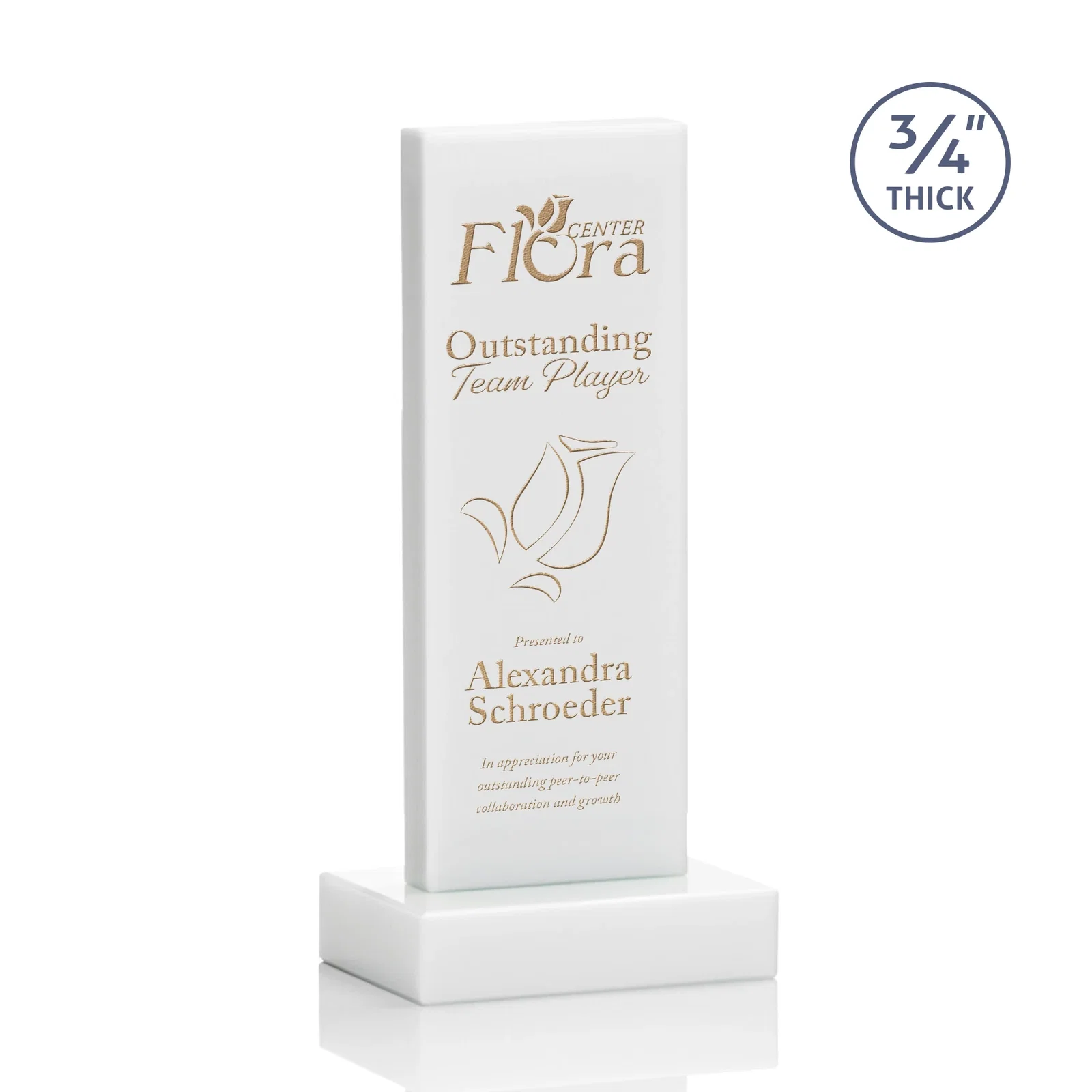 Branded Clear Optical Crystal Tower Award on Thick Matching Base for dealer and partner awards