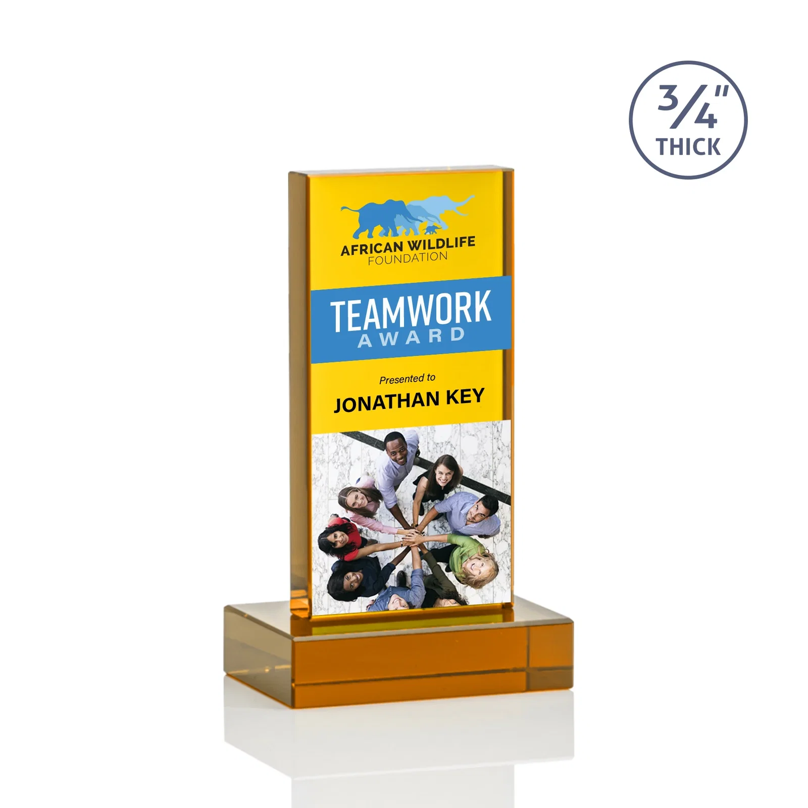 Custom printed Clear Optical Crystal Tower Award on Thick Matching Base for safety achievement programs