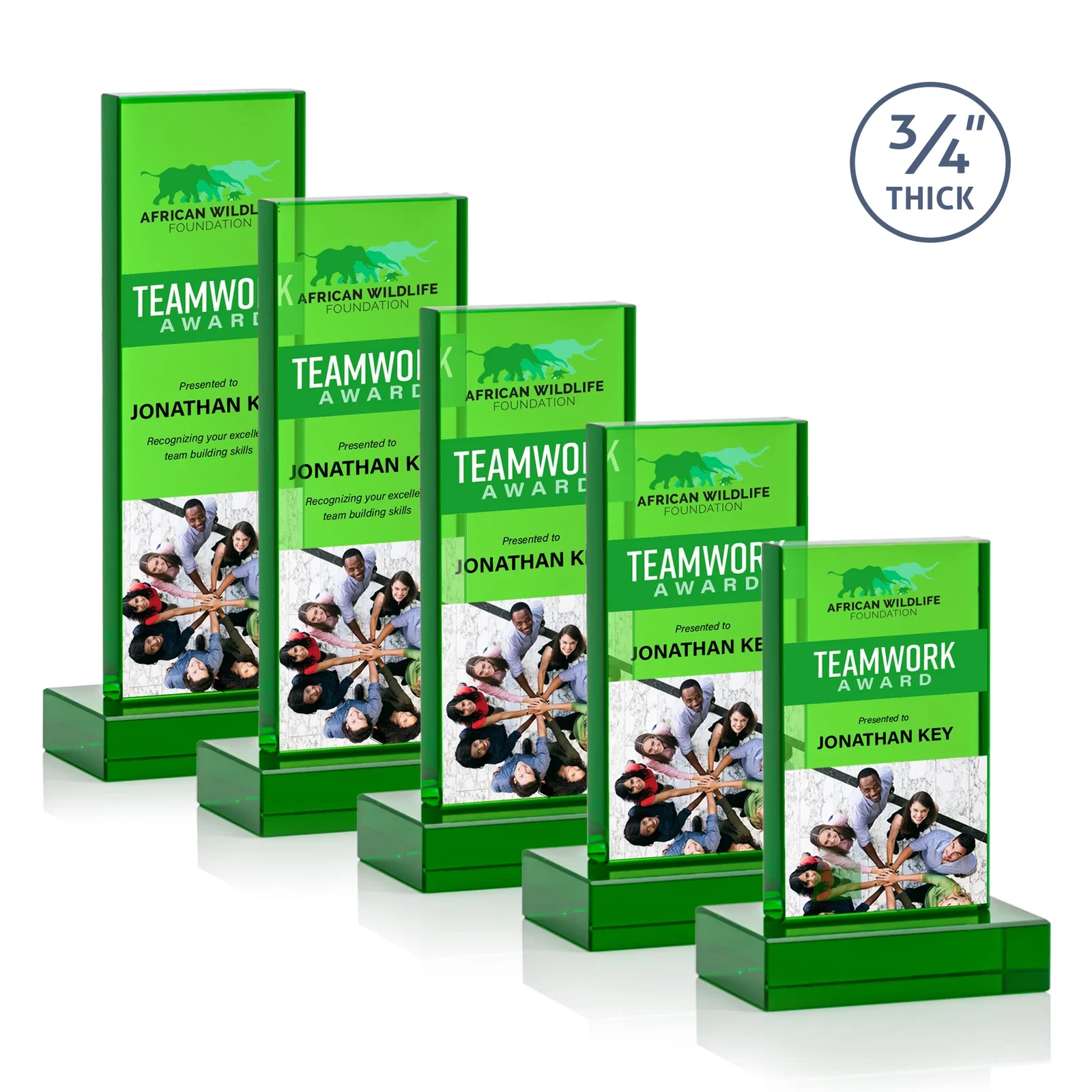 Customized Clear Optical Crystal Tower Award on Thick Matching Base for employee recognition