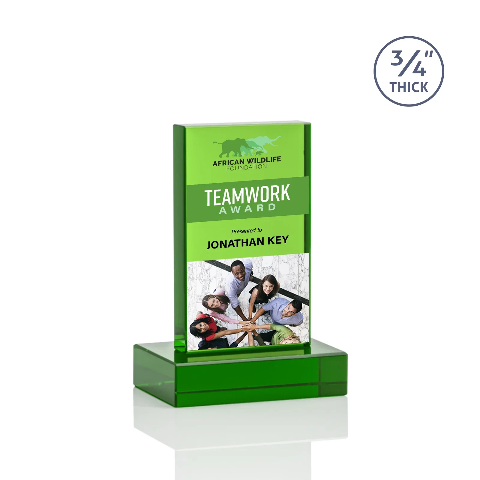 Customized Clear Optical Crystal Tower Award on Thick Matching Base for corporate award ceremonies