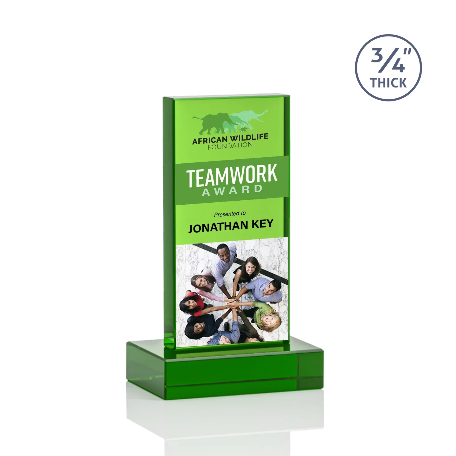 Customized Clear Optical Crystal Tower Award on Thick Matching Base for service anniversary gifts