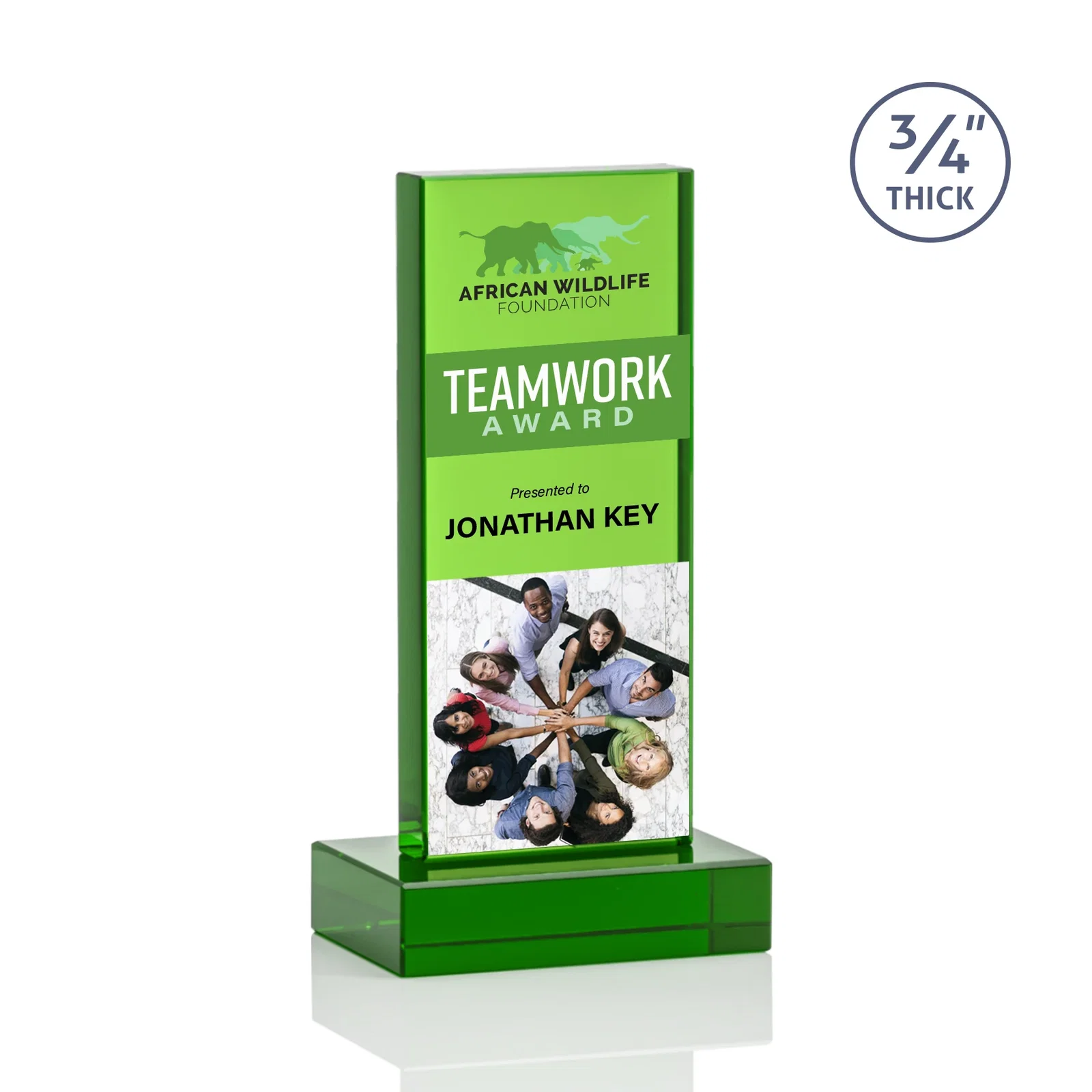 Customized Clear Optical Crystal Tower Award on Thick Matching Base for sales achievement awards