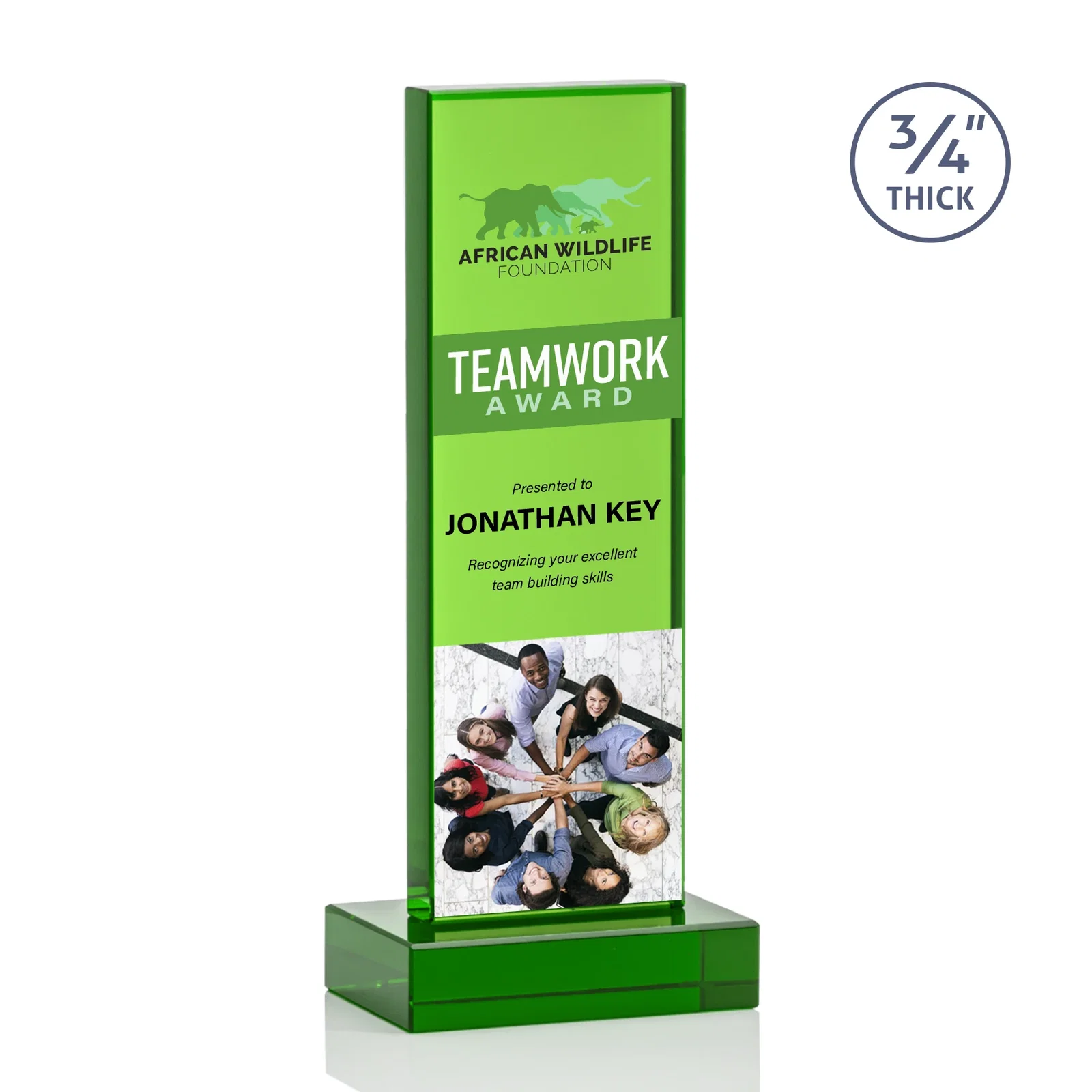 Customized Clear Optical Crystal Tower Award on Thick Matching Base for team milestone celebrations