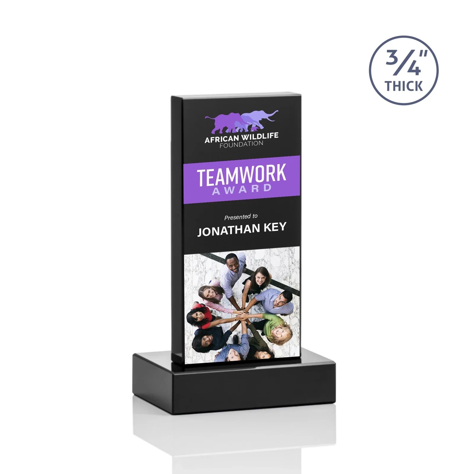 Customized Clear Optical Crystal Tower Award on Thick Matching Base for safety achievement programs