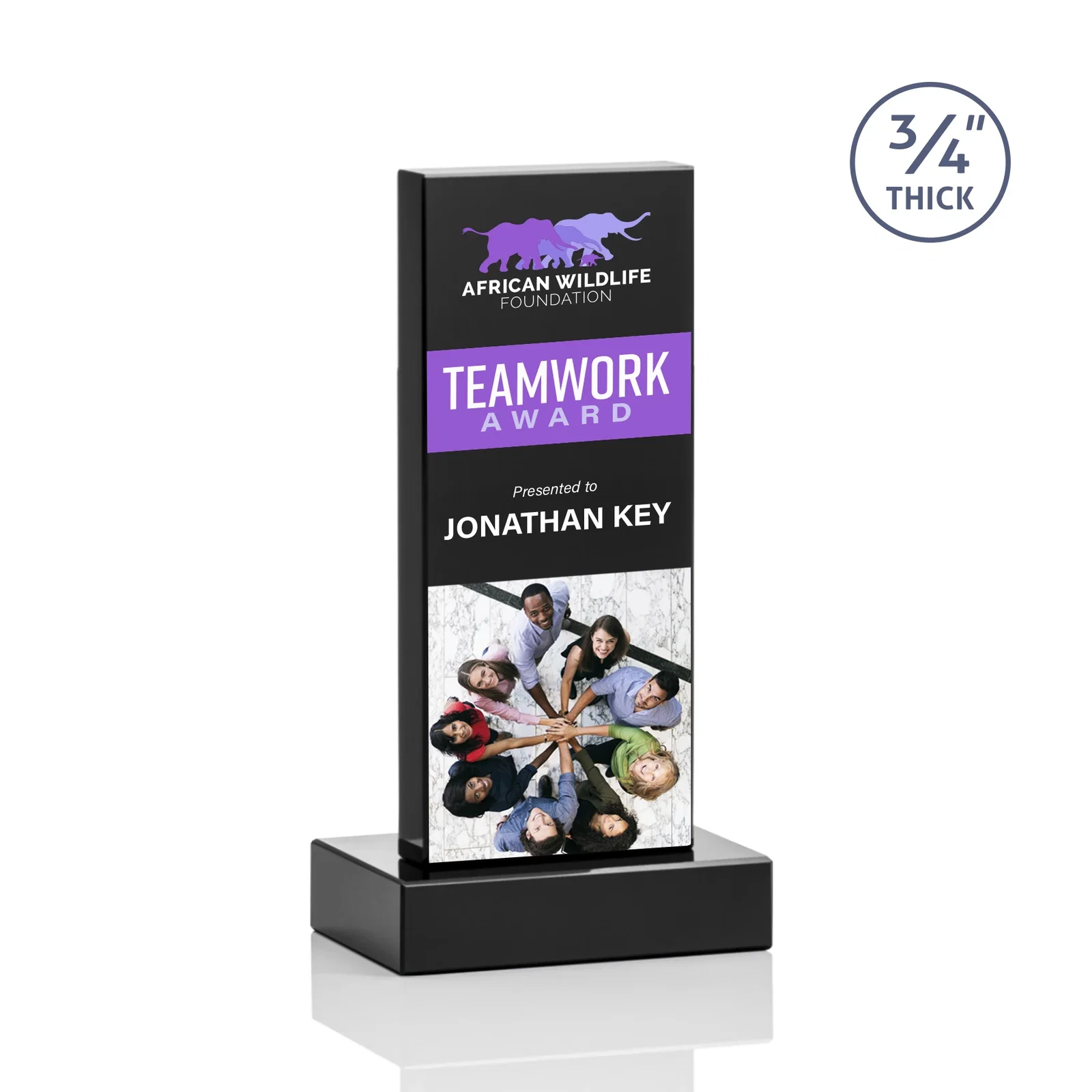 Customized Clear Optical Crystal Tower Award on Thick Matching Base for volunteer appreciation