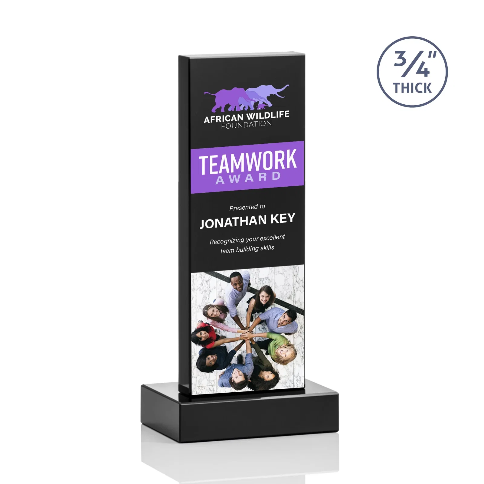 Customized Clear Optical Crystal Tower Award on Thick Matching Base for dealer and partner awards