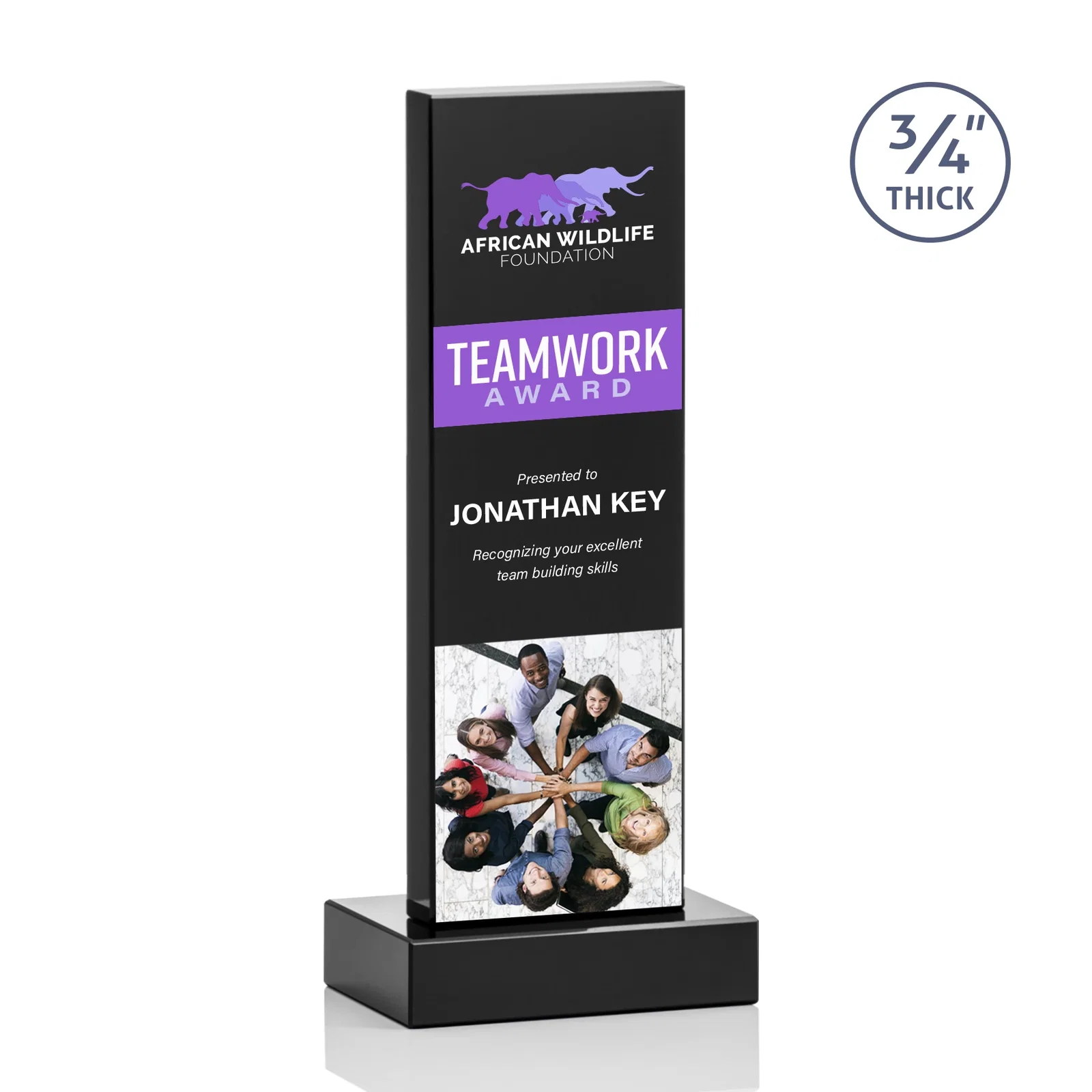 Customized Clear Optical Crystal Tower Award on Thick Matching Base for company anniversary events