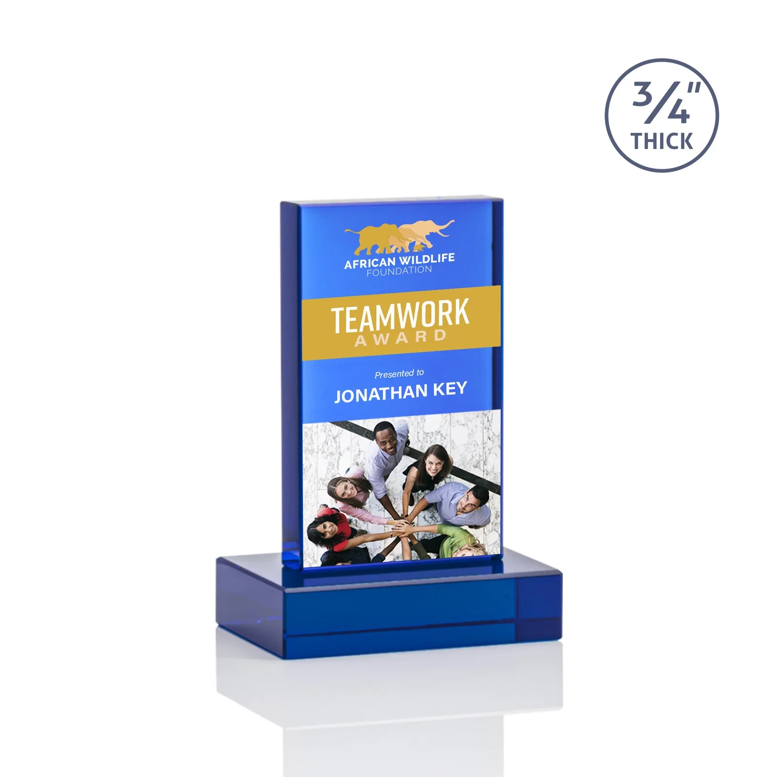 Custom engraved Clear Optical Crystal Tower Award on Thick Matching Base for corporate award ceremonies