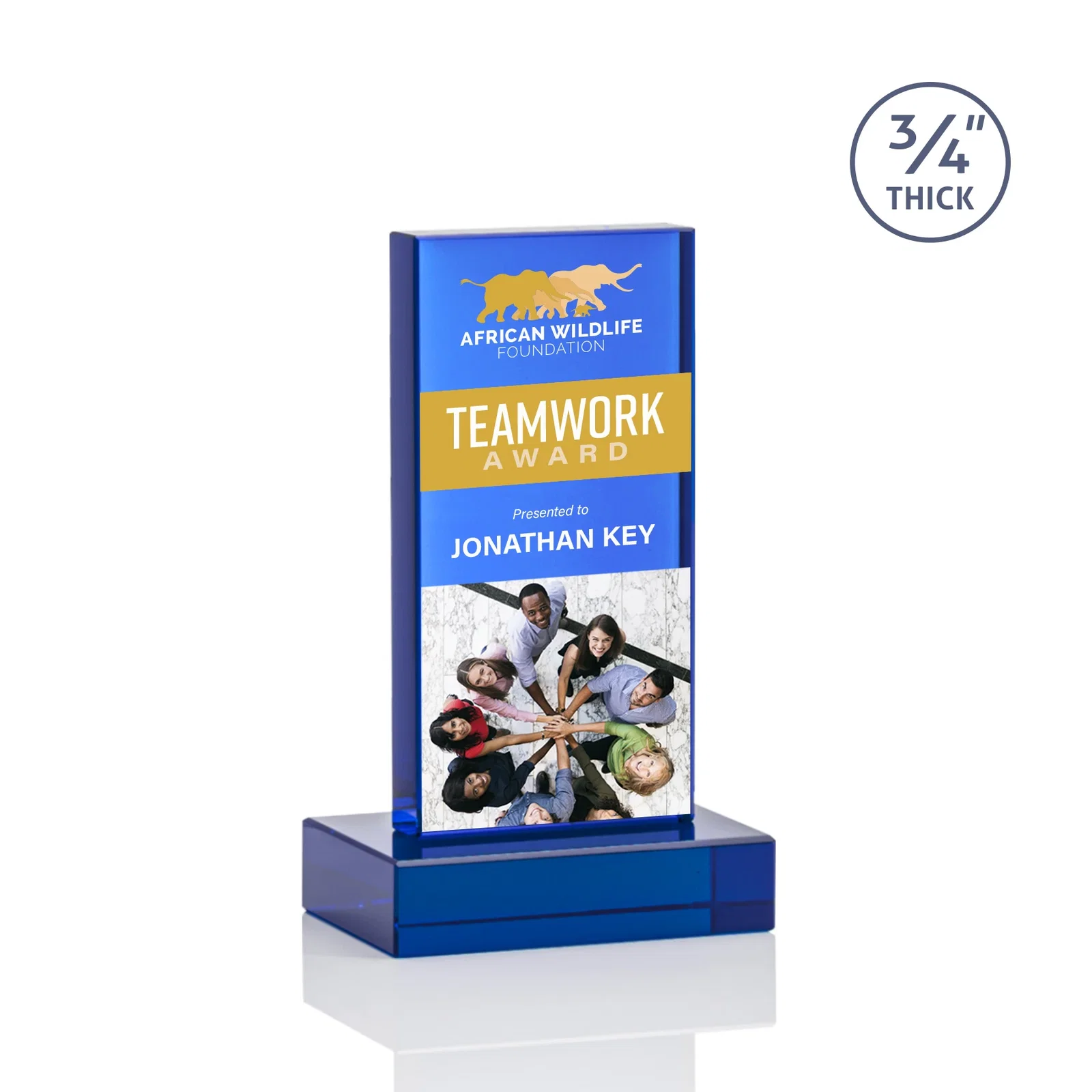 Custom engraved Clear Optical Crystal Tower Award on Thick Matching Base for service anniversary gifts
