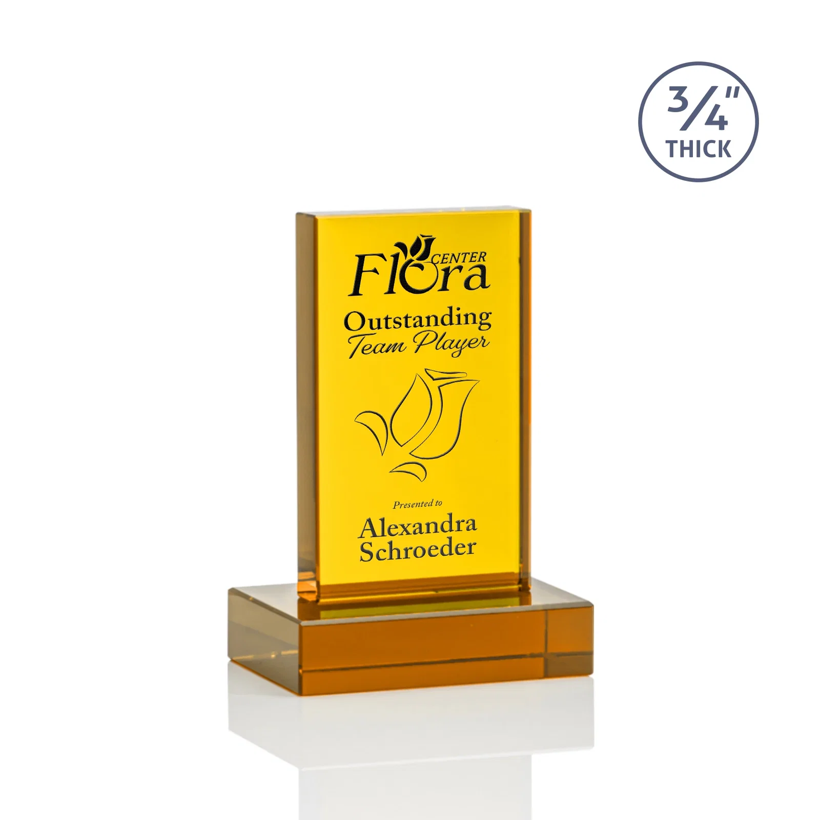 Custom Clear Optical Crystal Tower Award on Thick Matching Base for graduation ceremonies