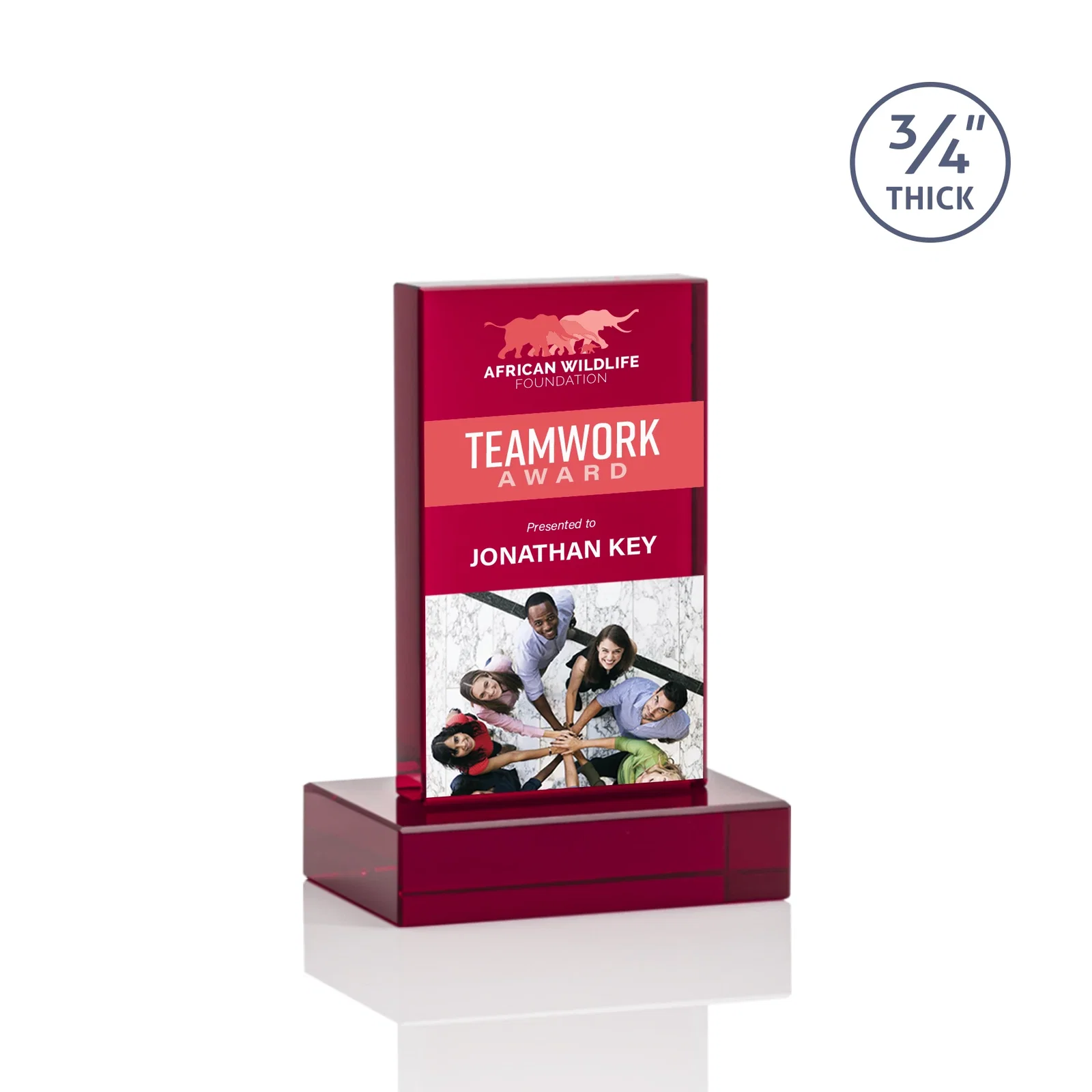 Custom engraved Clear Optical Crystal Tower Award on Thick Matching Base for graduation ceremonies
