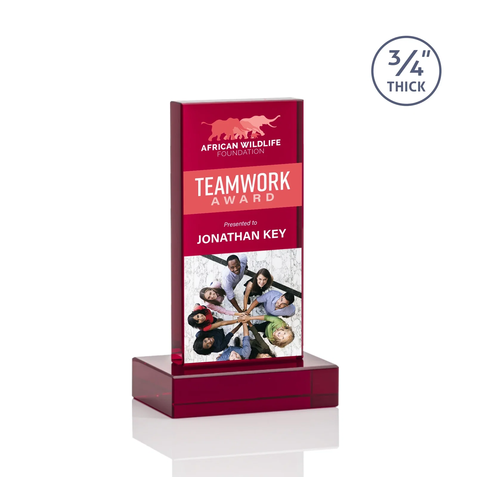 Custom engraved Clear Optical Crystal Tower Award on Thick Matching Base for safety achievement programs