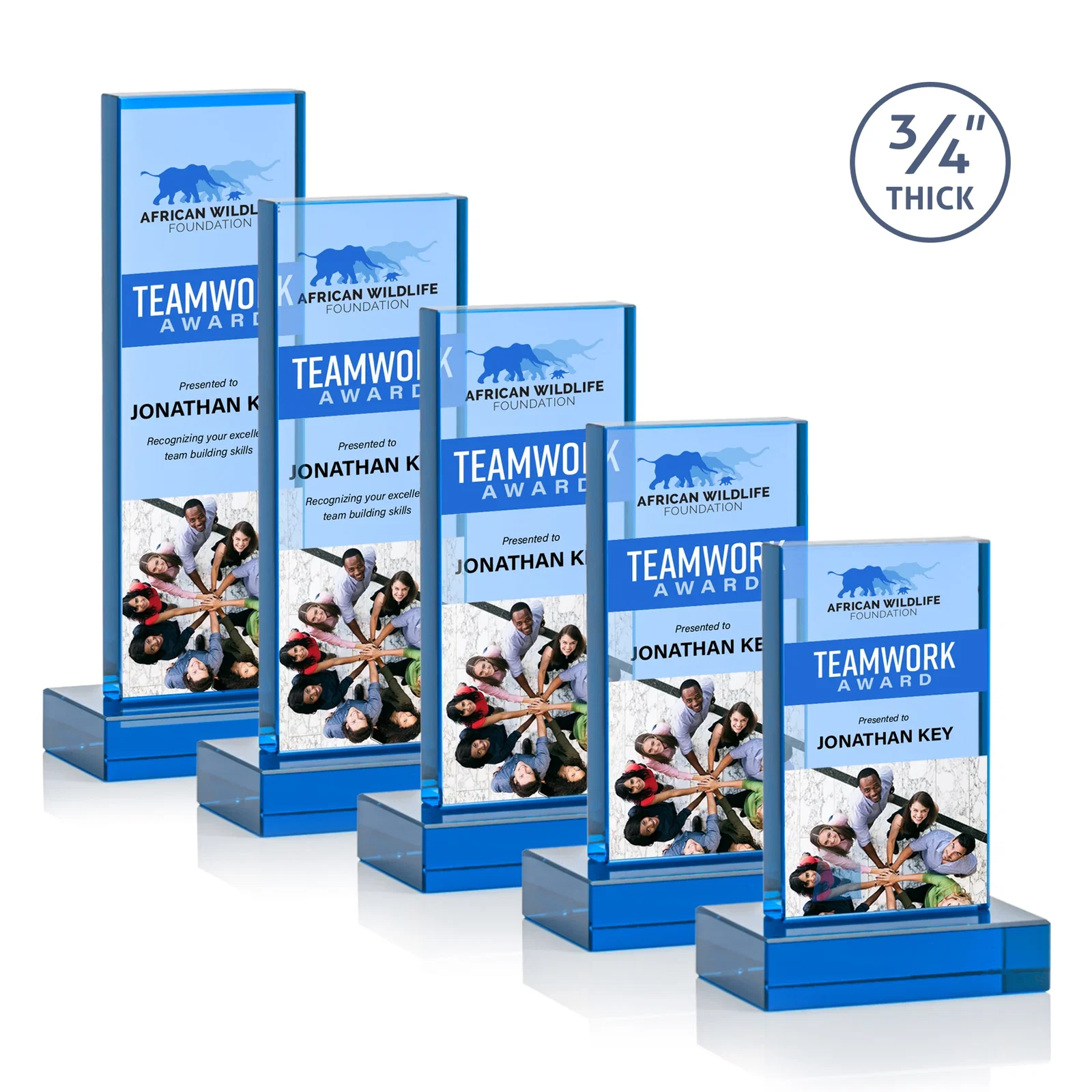 Custom Clear Optical Crystal Tower Award on Thick Matching Base, with your logo for employee recognition