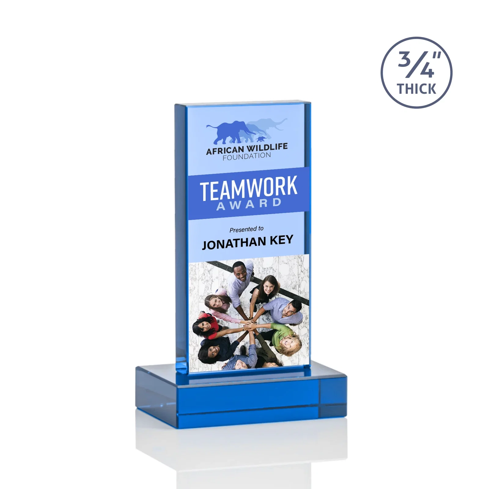 Custom Clear Optical Crystal Tower Award on Thick Matching Base, with your logo for service anniversary gifts