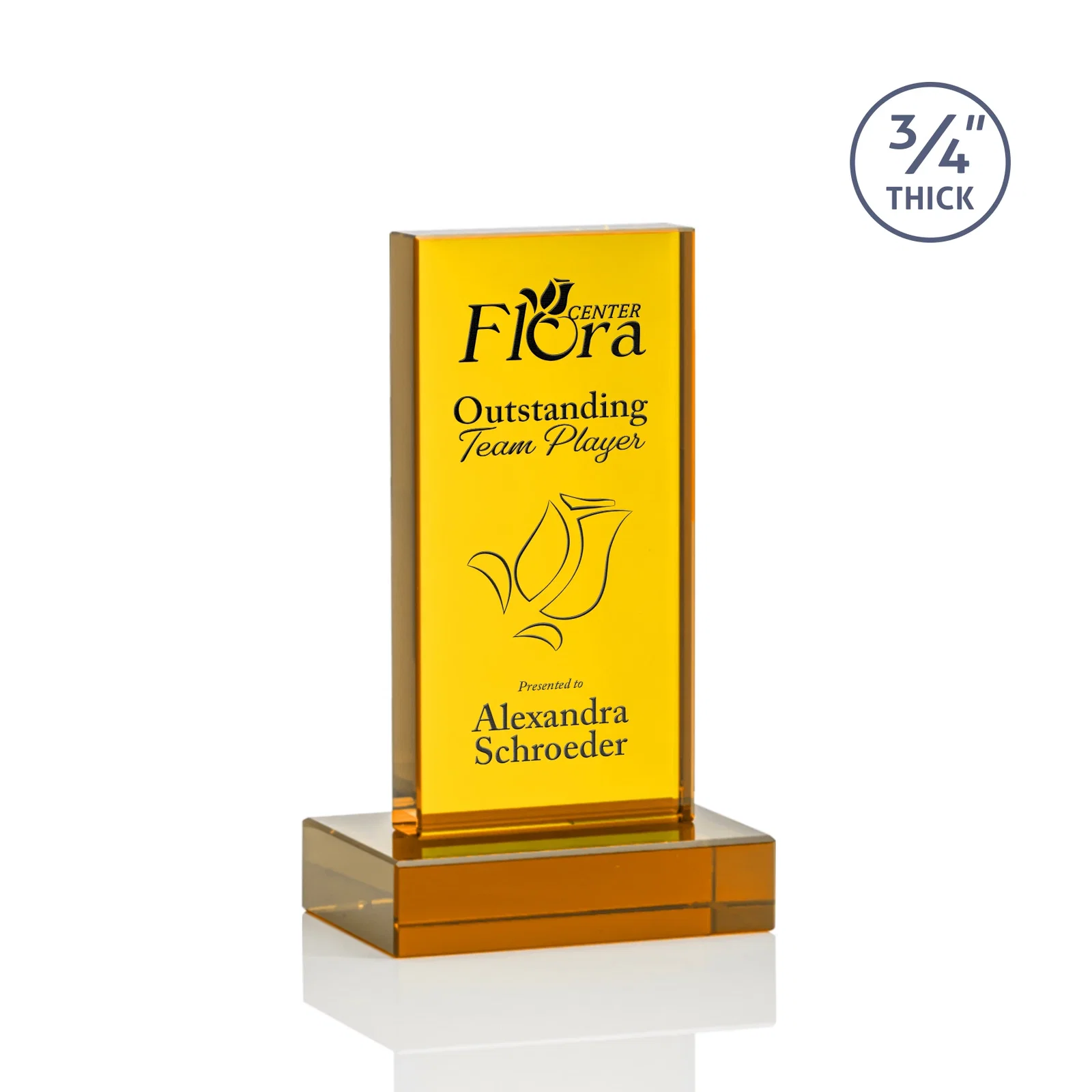 Custom Clear Optical Crystal Tower Award on Thick Matching Base for safety achievement programs