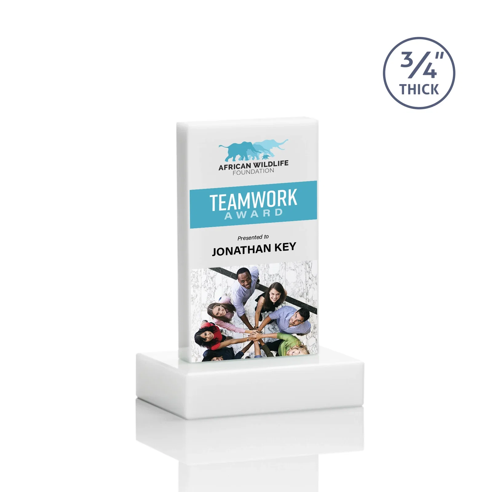 Custom Clear Optical Crystal Tower Award on Thick Matching Base, with your logo for graduation ceremonies