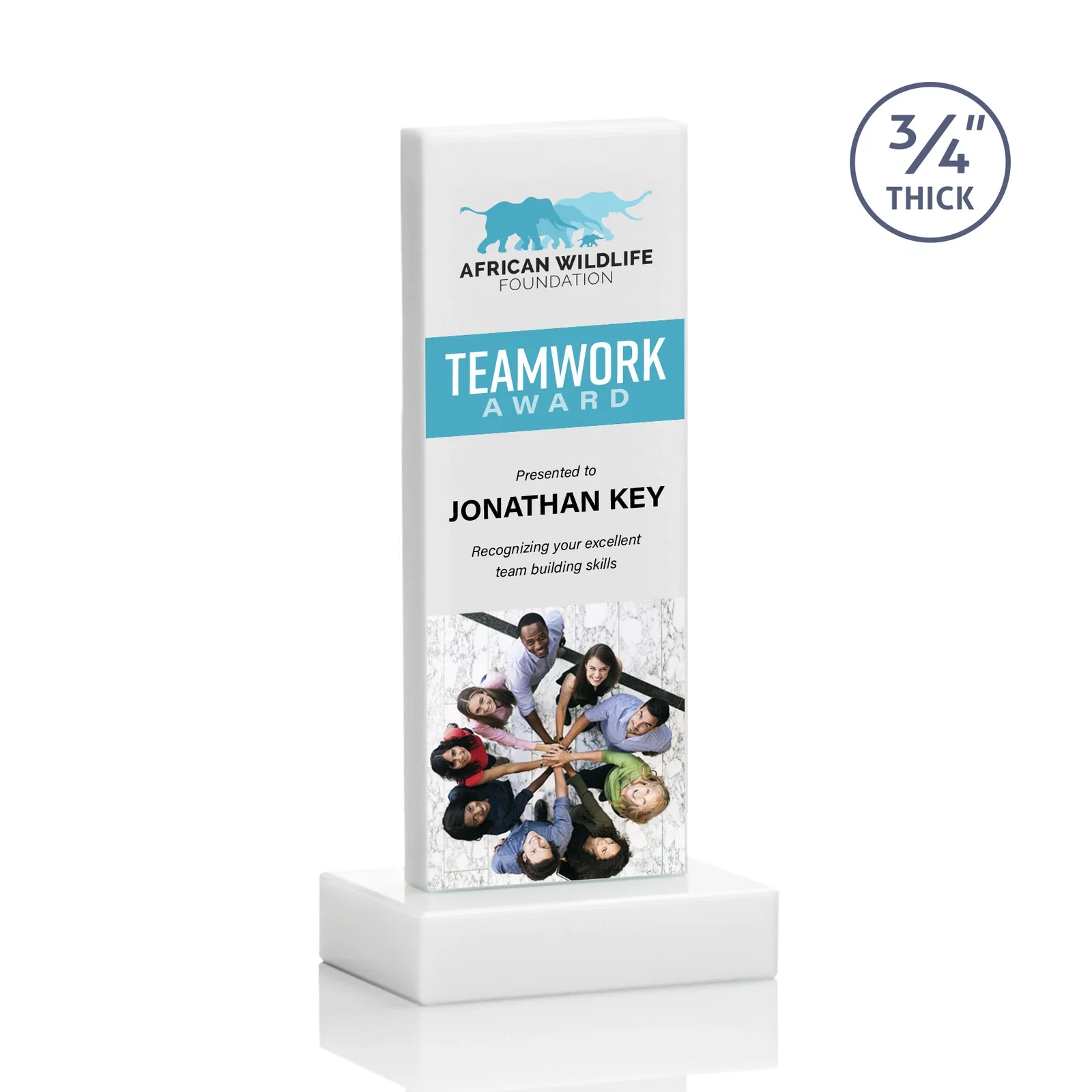 Custom Clear Optical Crystal Tower Award on Thick Matching Base, with your logo for dealer and partner awards