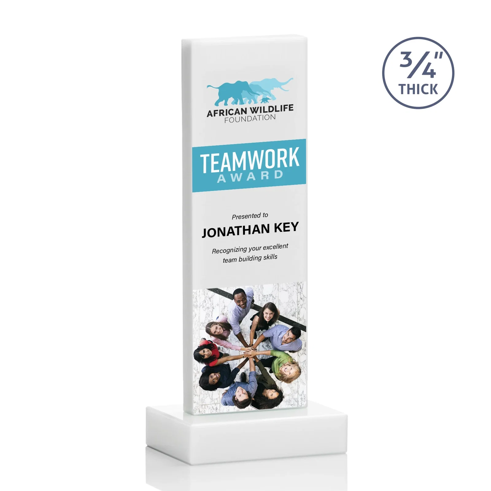 Custom Clear Optical Crystal Tower Award on Thick Matching Base, with your logo for company anniversary events