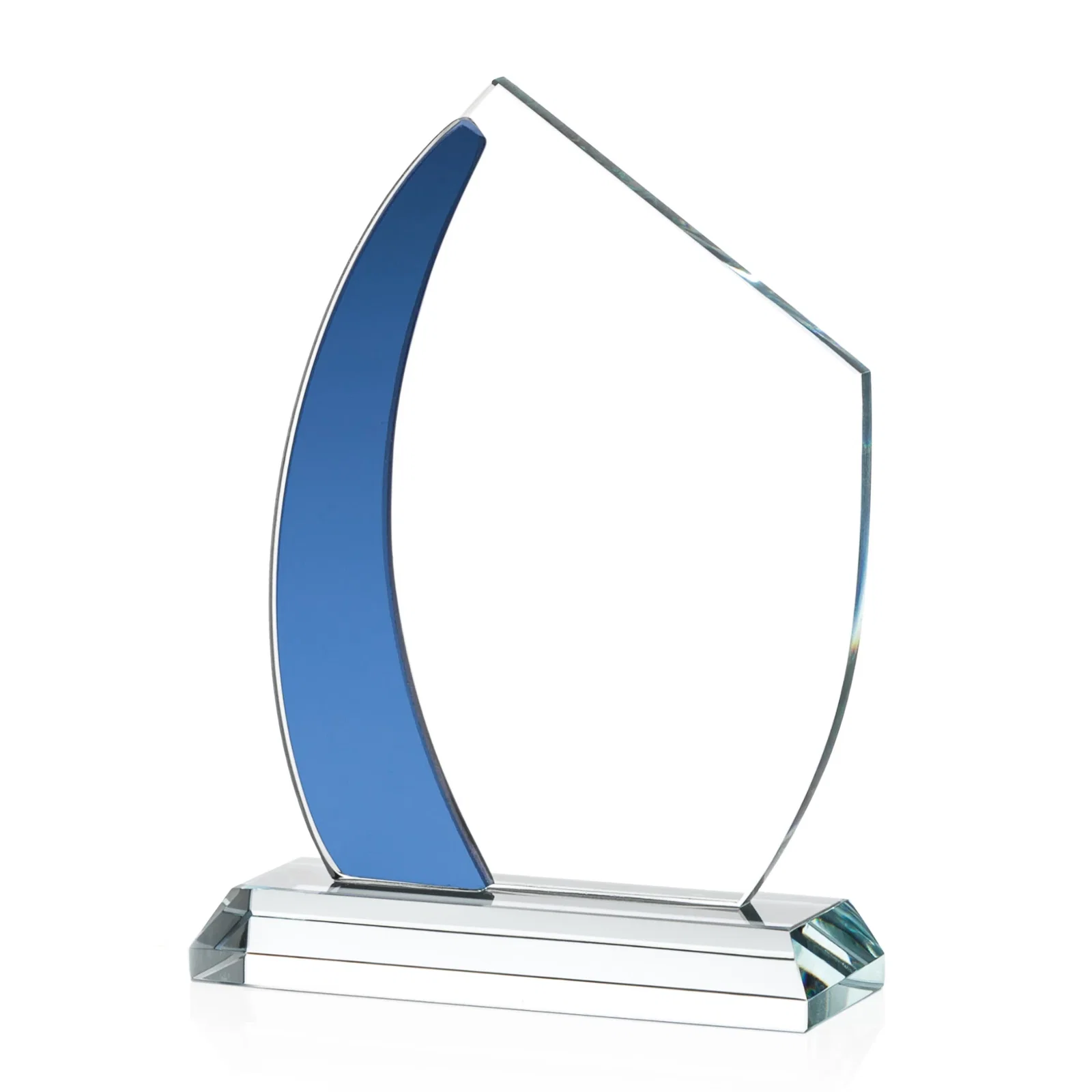 Personalized Starfire Crystal Teardrop Award With Curved Blue Accent, awards for donor appreciation