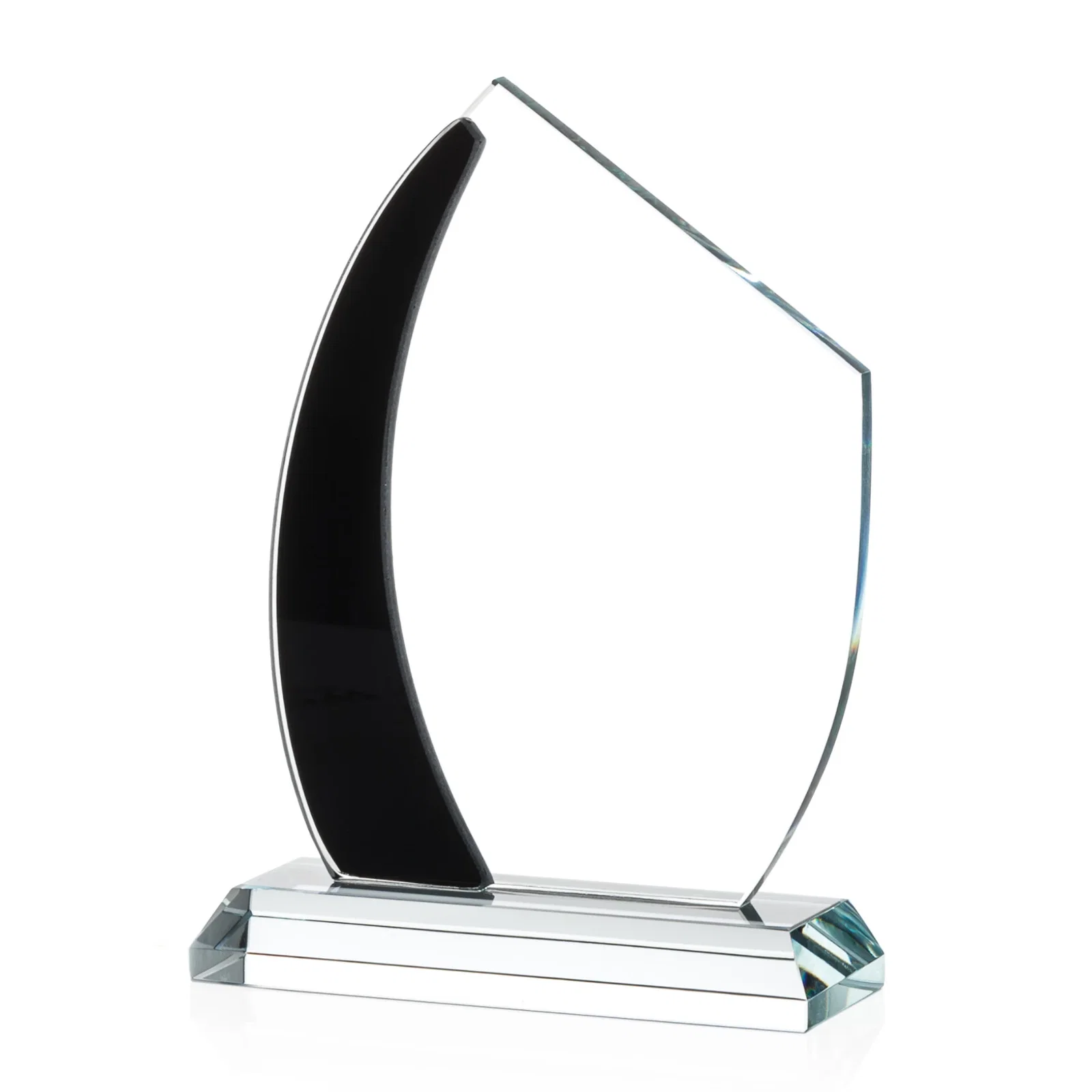 Personalized Starfire Crystal Teardrop Award With Curved Blue Accent, awards for volunteer appreciation