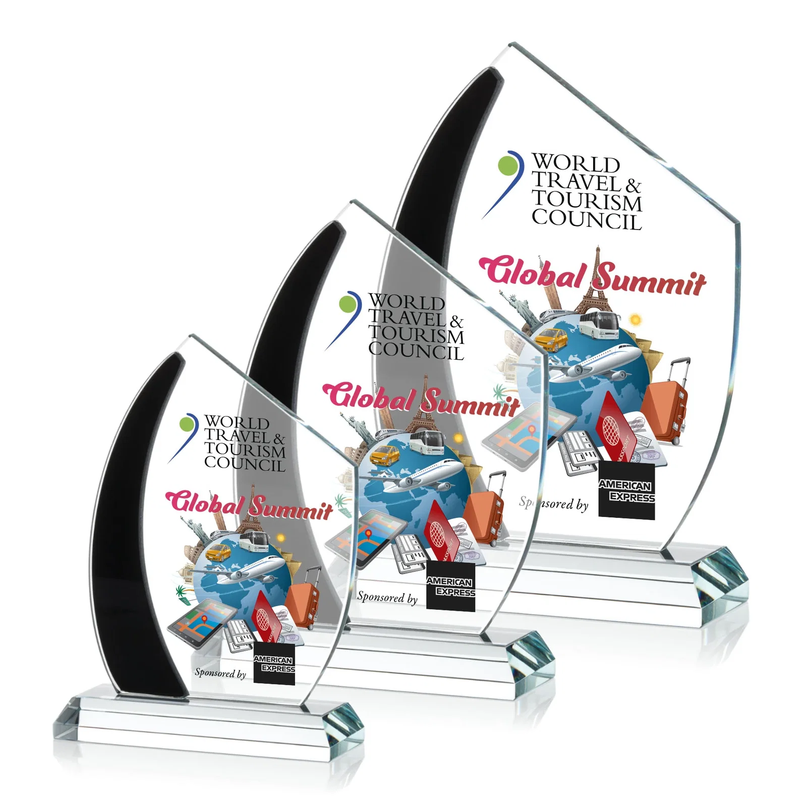 Custom Starfire Crystal Teardrop Award With Curved Blue Accent, awards for safety achievement programs