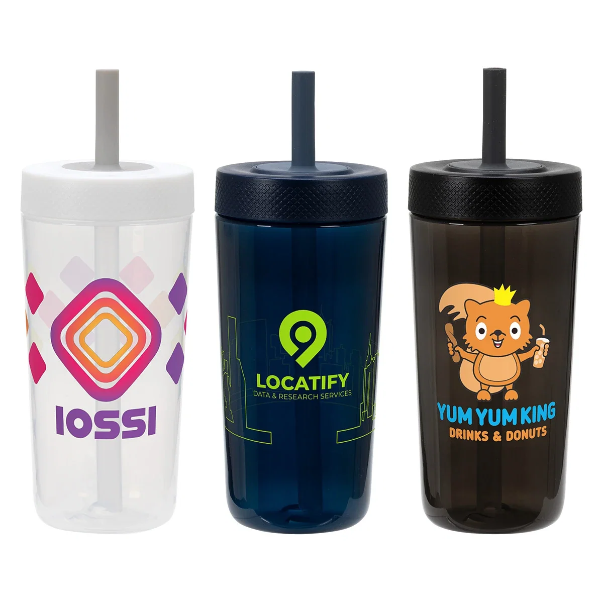Custom Havana 22 oz Recycled Polypropylene Tumbler, front view of the branded tumbler with silicone straw