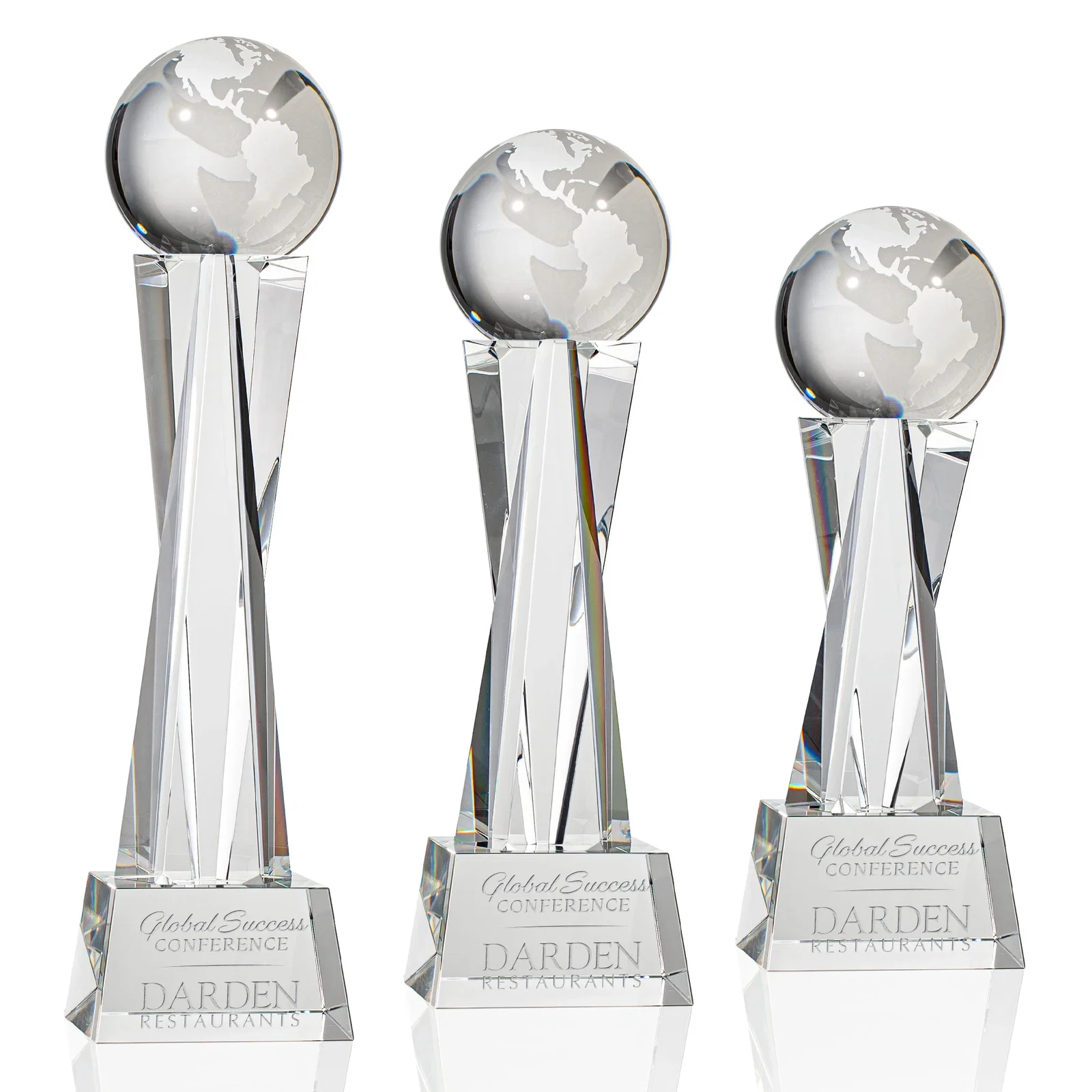 Custom Optical Crystal Globe Award on a Crystal Pillar for employee recognition