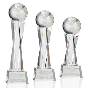 Optical Crystal Globe Award on a Crystal Pillar
