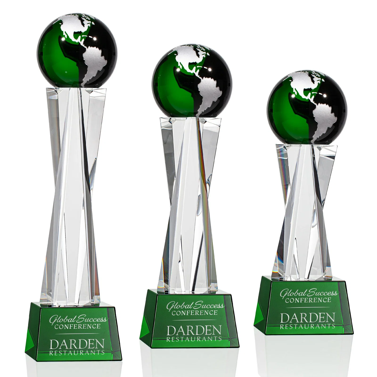 Custom Optical Crystal Globe Award on a Crystal Pillar for volunteer appreciation