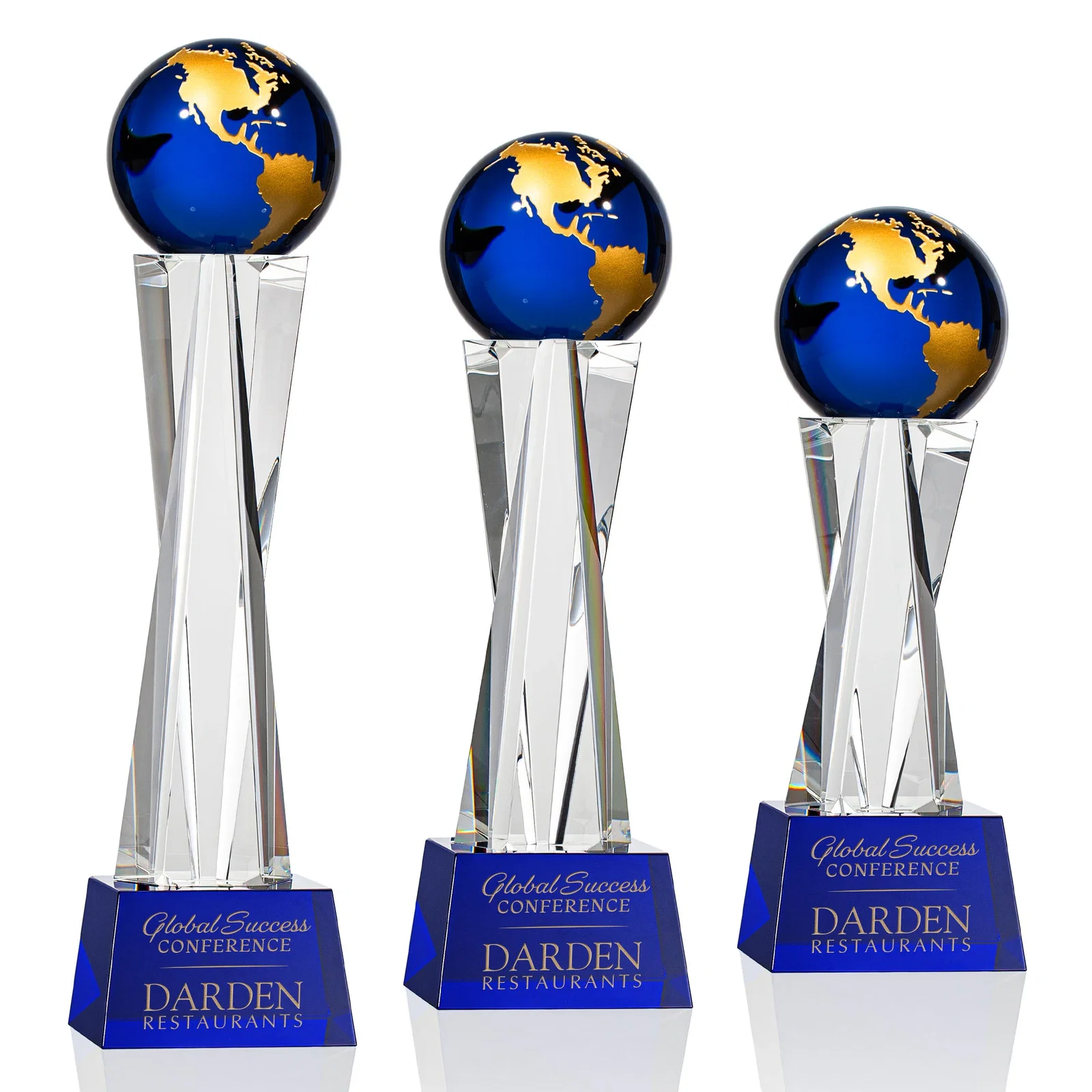 Personalized Optical Crystal Globe Award on a Crystal Pillar for volunteer appreciation