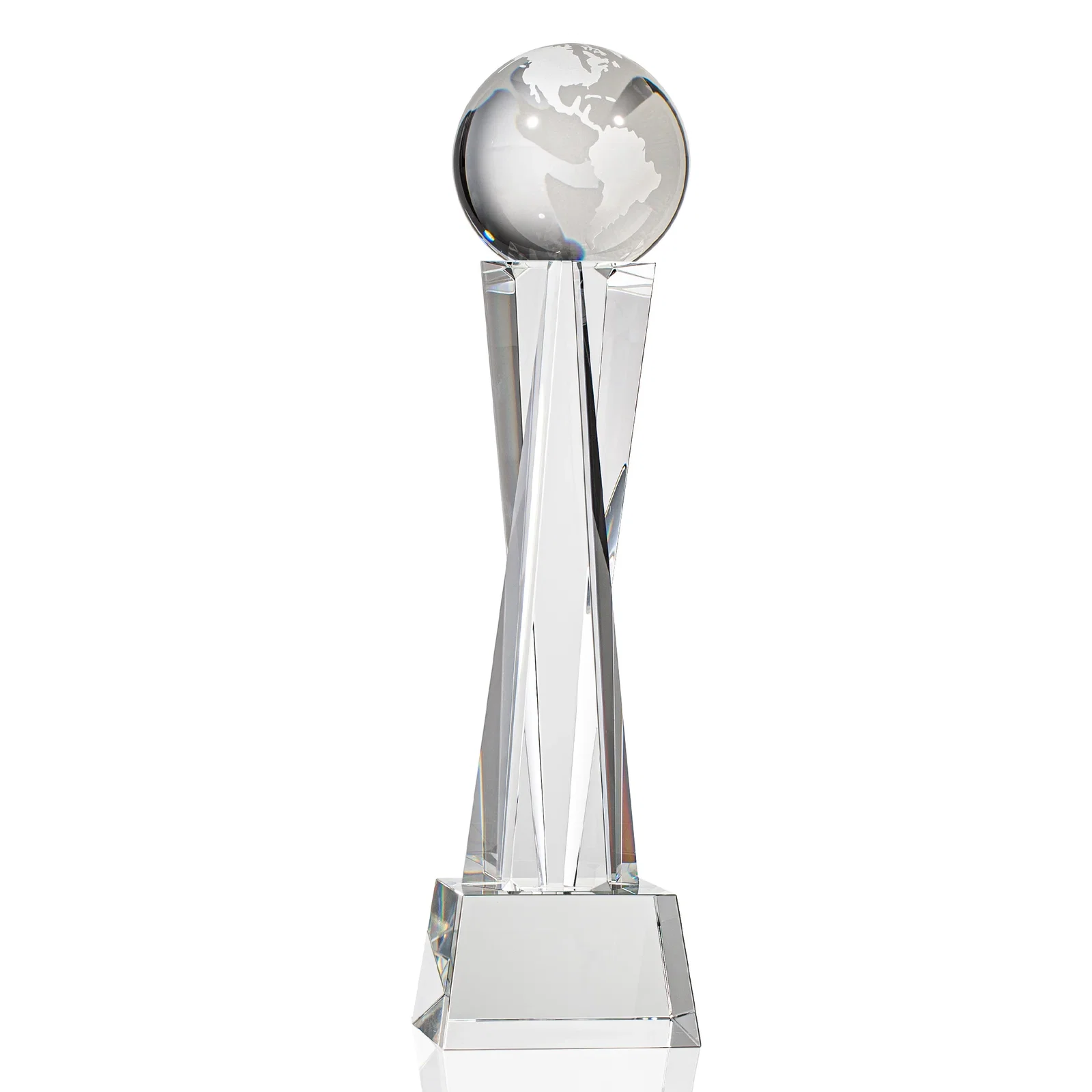 Promotional Optical Crystal Globe Award on a Crystal Pillar for graduation ceremonies