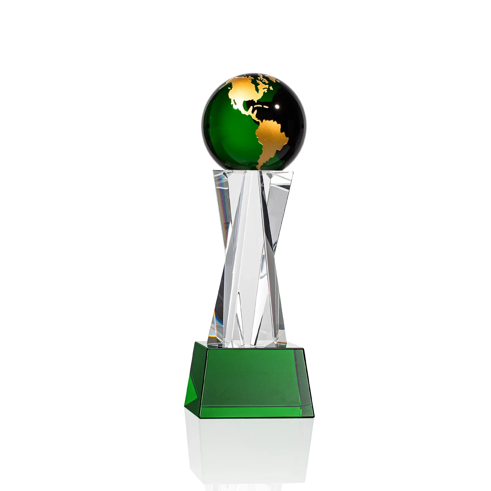 Promotional Optical Crystal Globe Award on a Crystal Pillar for safety achievement programs